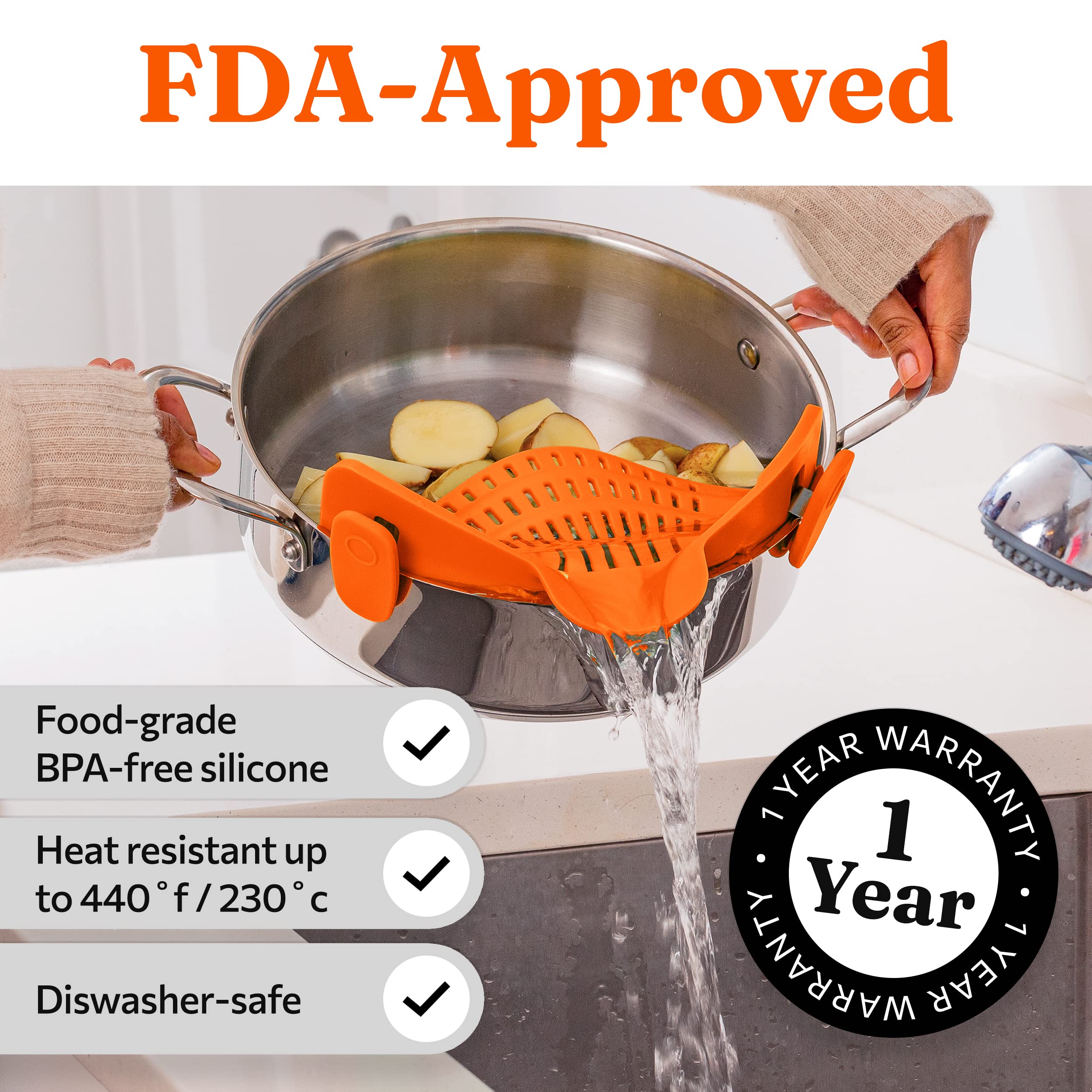 Kitchen Gizmo Snap N Strain Pot Strainer And Pasta Strainer - Adjustable Silicone Clip On Strainer For Pots, Pans, And Bowls - K