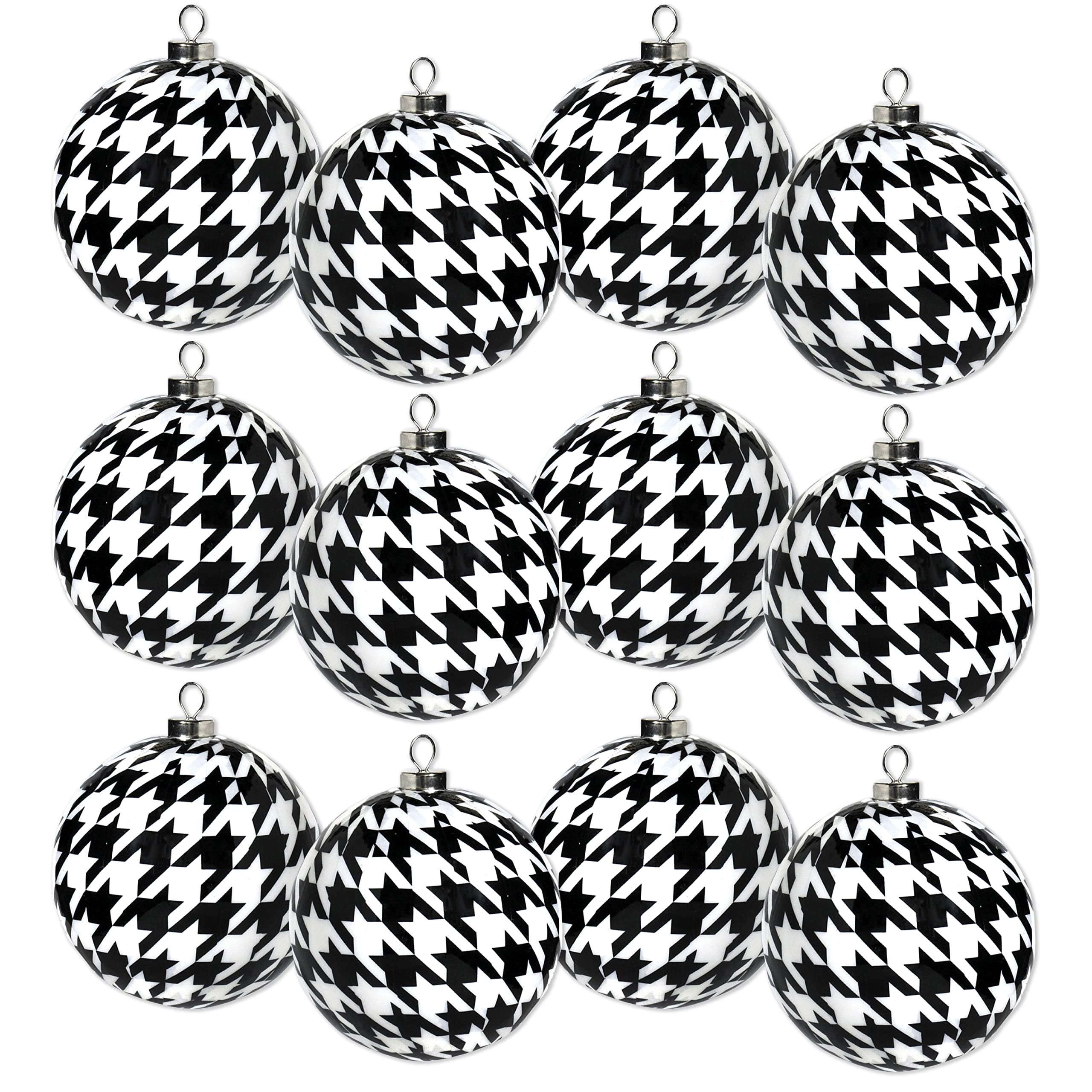 Houndstooth Christmas Ornaments (12 Pack)! Classic Black and White Check Pattern on 3 Diameter Ornaments. Alabama Houndstooth Co