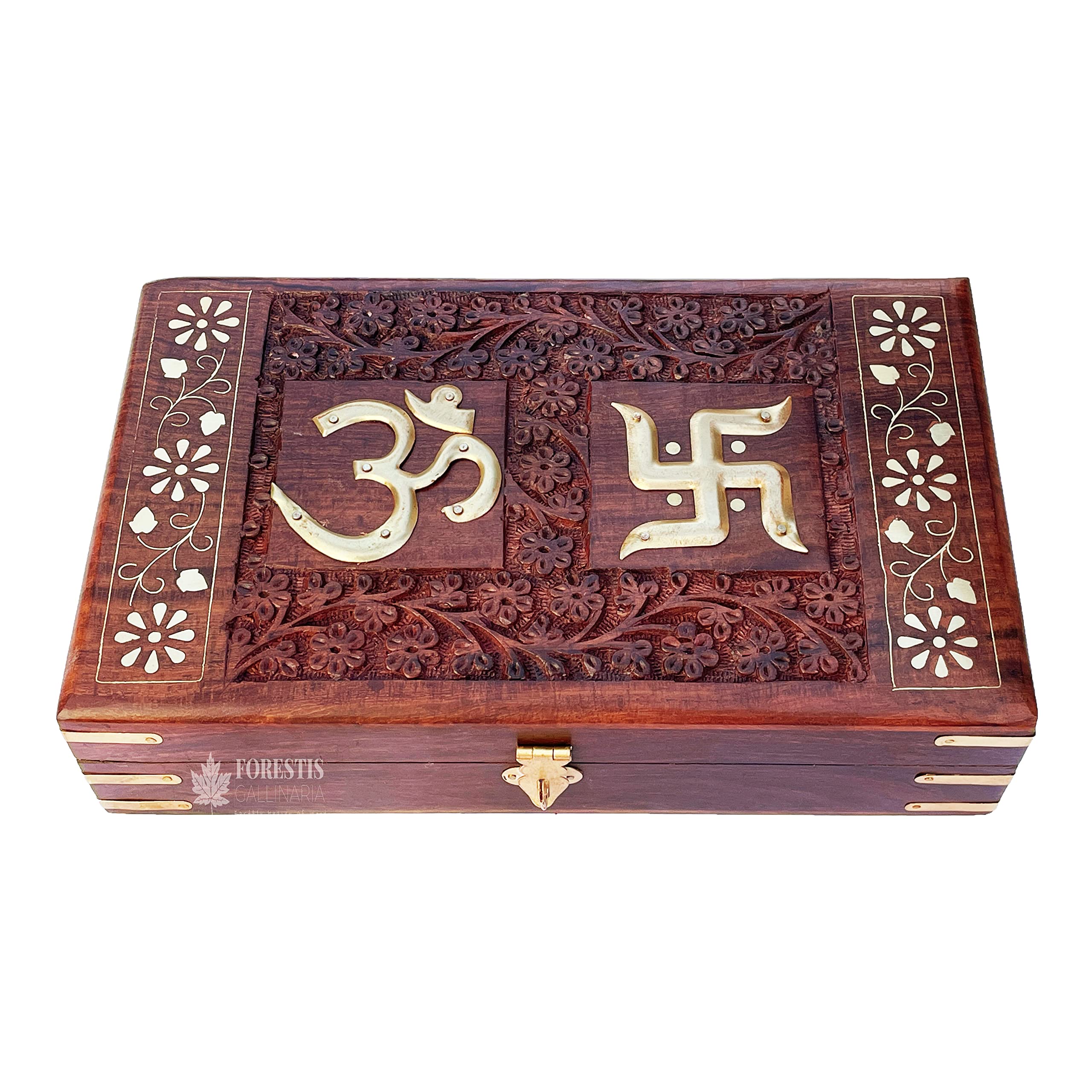 FORESTIS GALLINARIA Exquisitely Hand Brass-Filled Wooden OM Box for Good Luck| Jewellery Box| Handmade Decorative Case| Kit (12x