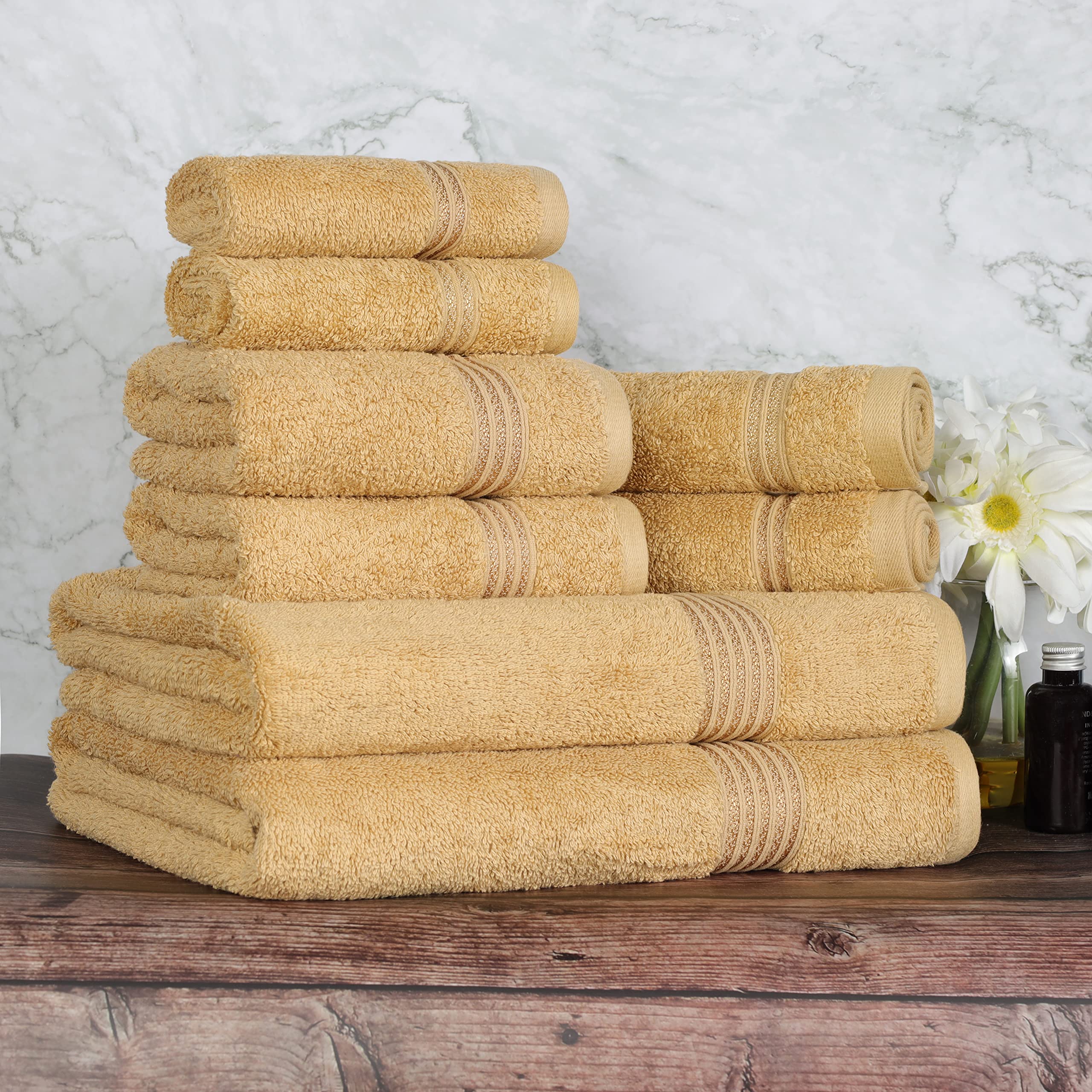 Superior Egyptian Cotton 8-Piece Towel Set, Assorted Towels For Home Bathroom, Guest Bath Decor Essentials, Includes 2 Bath, 4 H