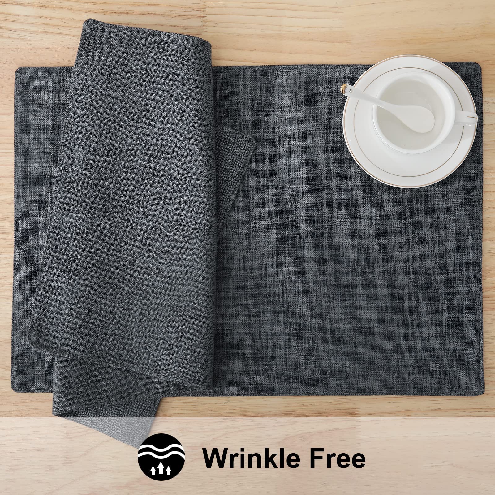 Homing Charcoal Cloth Placemats Set Of 6 - Cotton Linen Blend Washable Farmhouse Dining Table Mats For Indoors & Outdoors, Easy