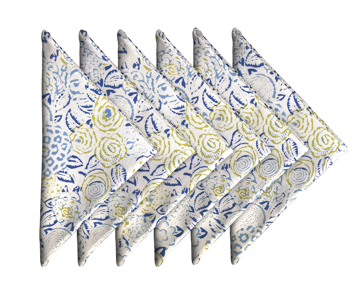 Block Print 100% Soft Cotton Napkins 18X18 Inches - Washable Cloth Dinner Napkins Set Of 6 - Everyday Use Or Dinner Party And Ev