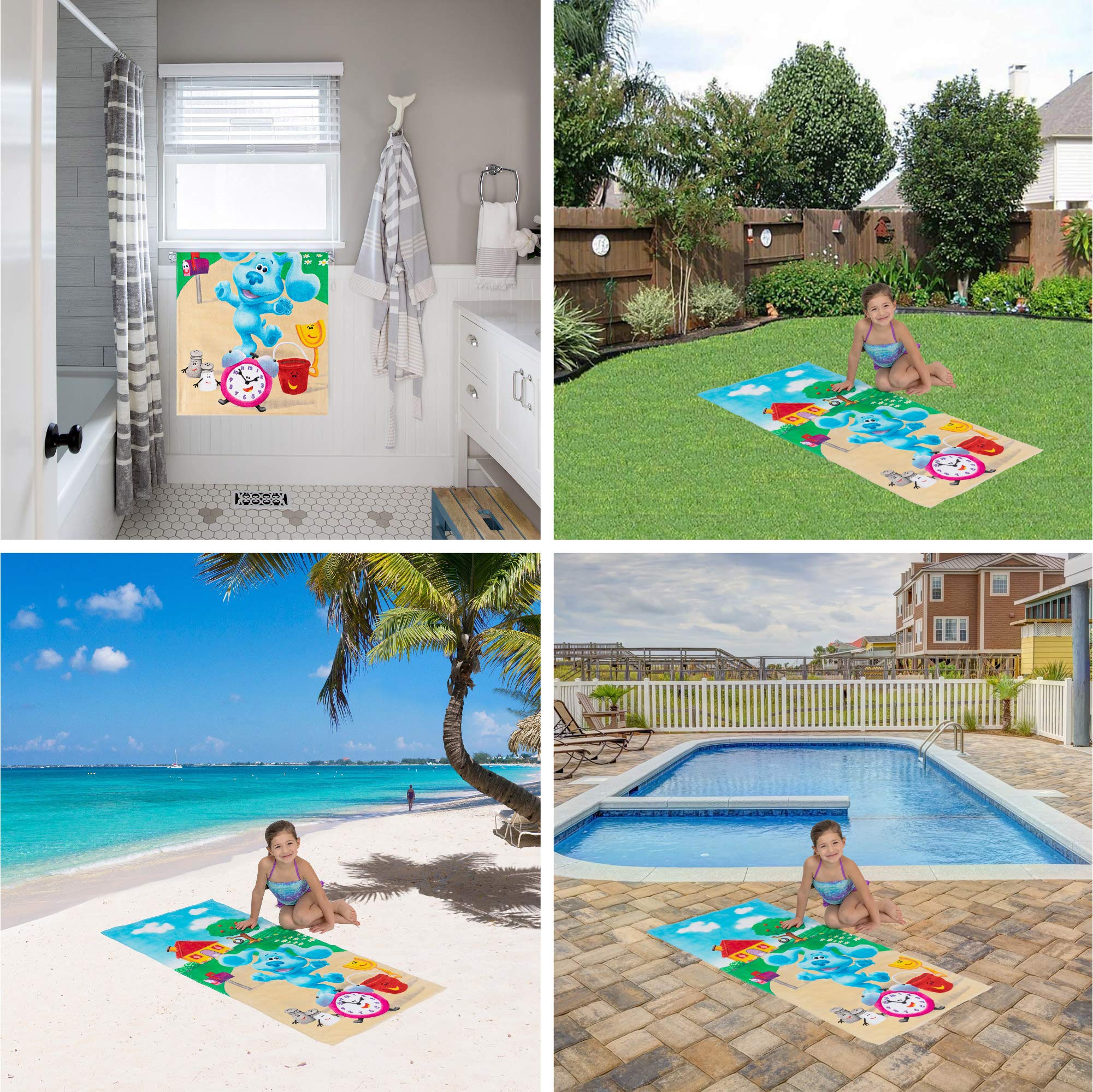 Franco Kids Super Soft Cotton Bath/Pool/Beach Towel  58 In x 28 in  Blues Clues