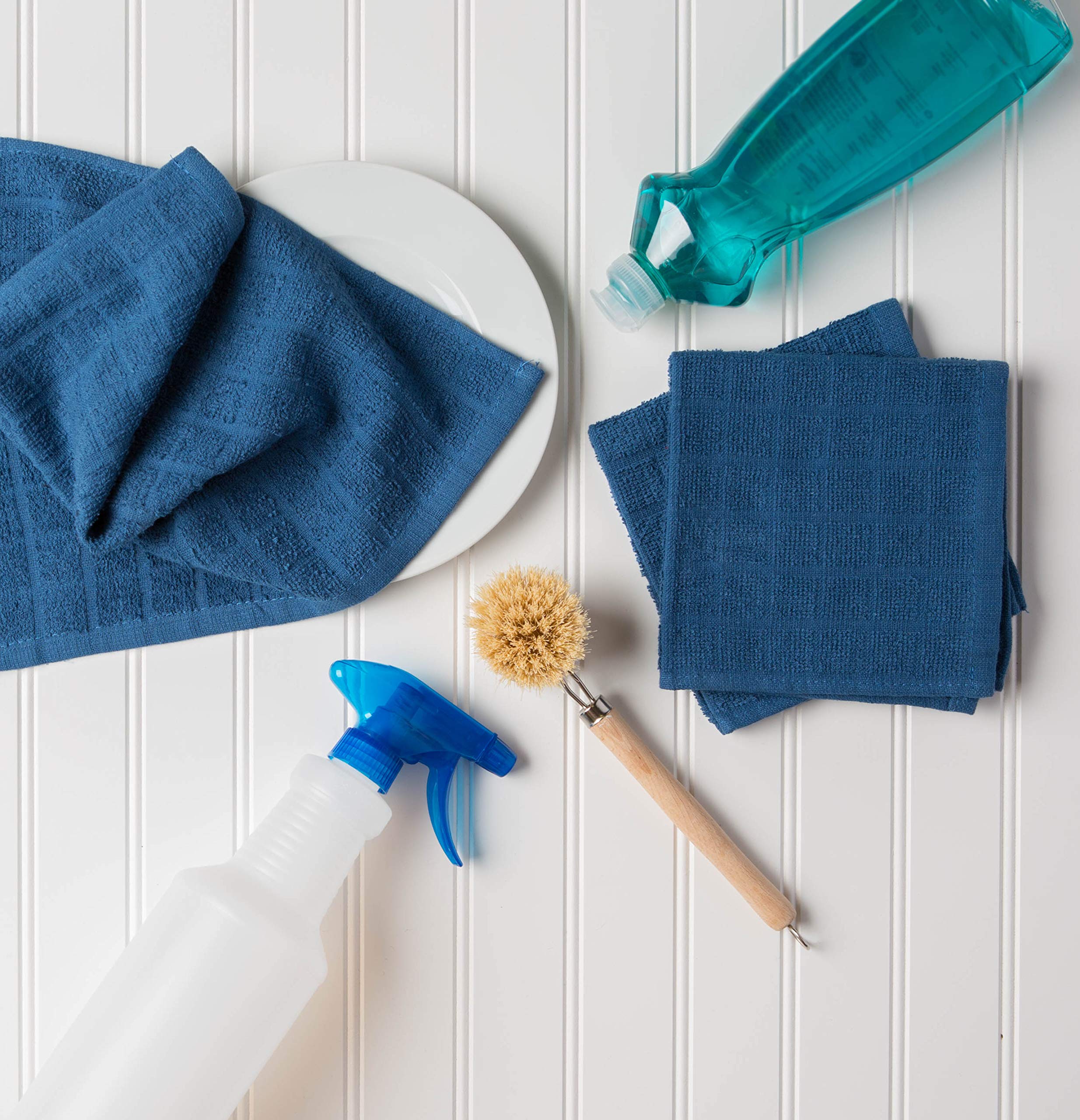 Dii Basic Terry Collection Solid Windowpane Dishcloth Set, 12X12, Blue, 6 Piece