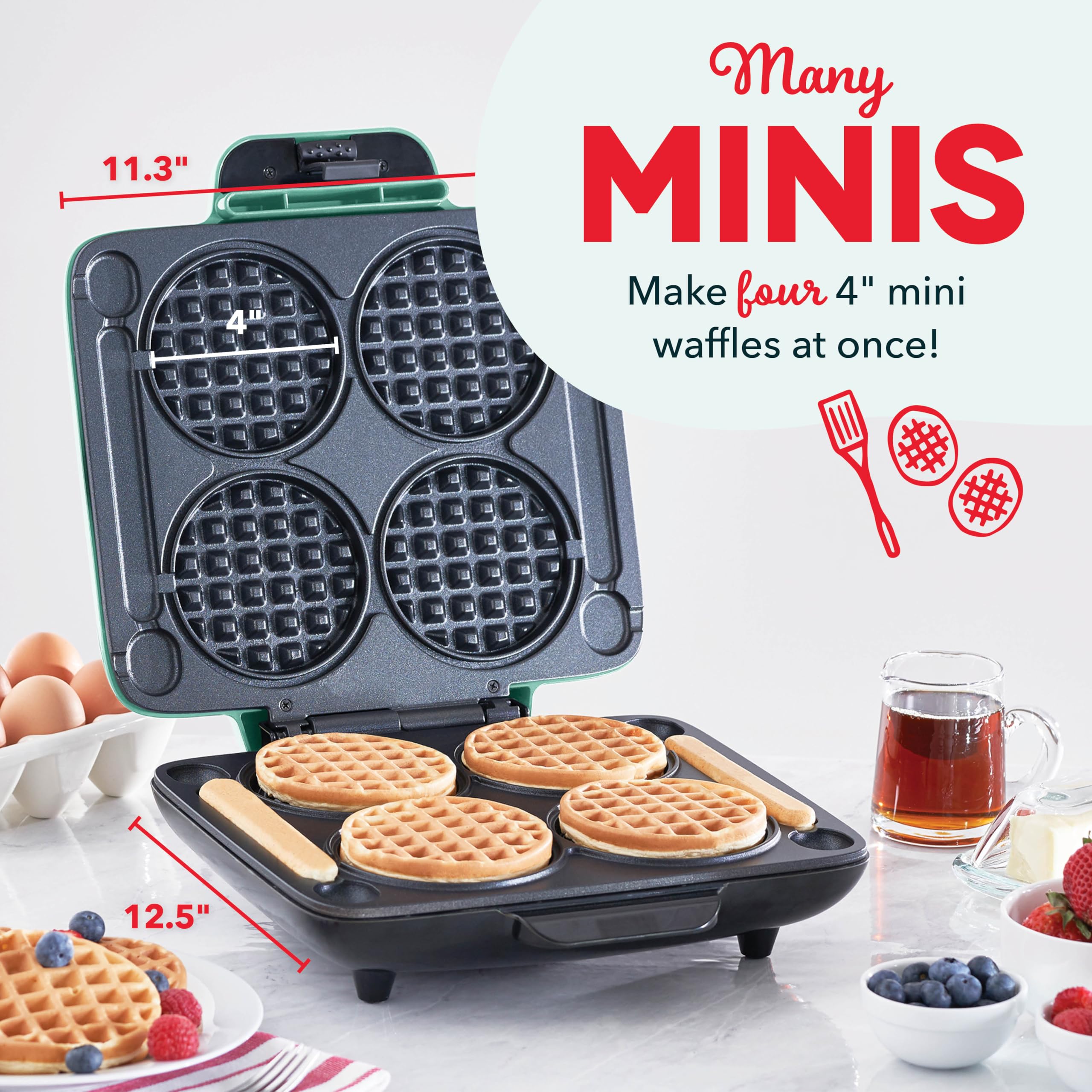Dash Multi Mini Waffle Maker: Four Mini Waffles, Perfect For Families And Individuals, 4 Inch Dual Non-Stick Surfaces With Quick