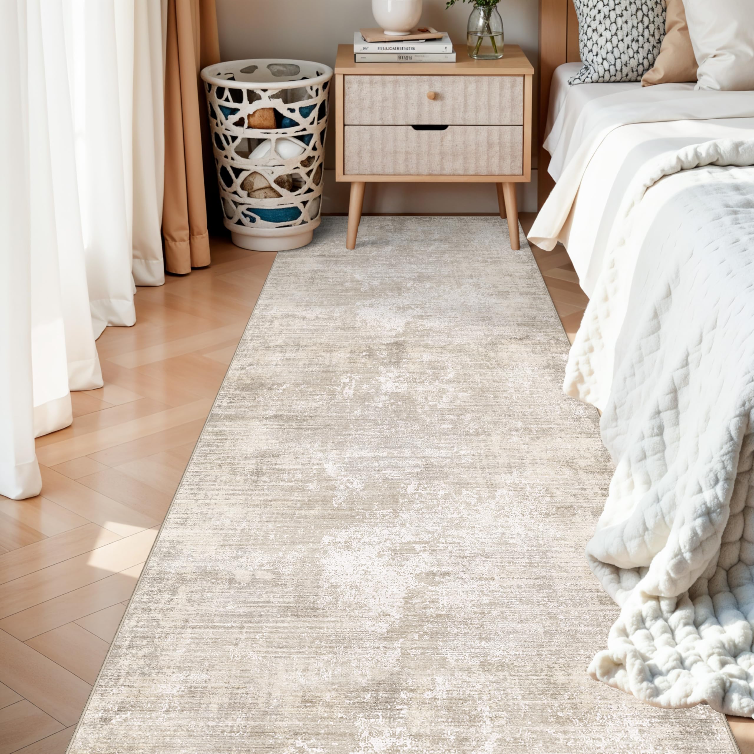 Washable Modern Ktichen Runner Rugs: 3x8 Abstract Indoor Under Table Runners for Hardwood Bedroom Bathroom Non-Slip Soft Stain R