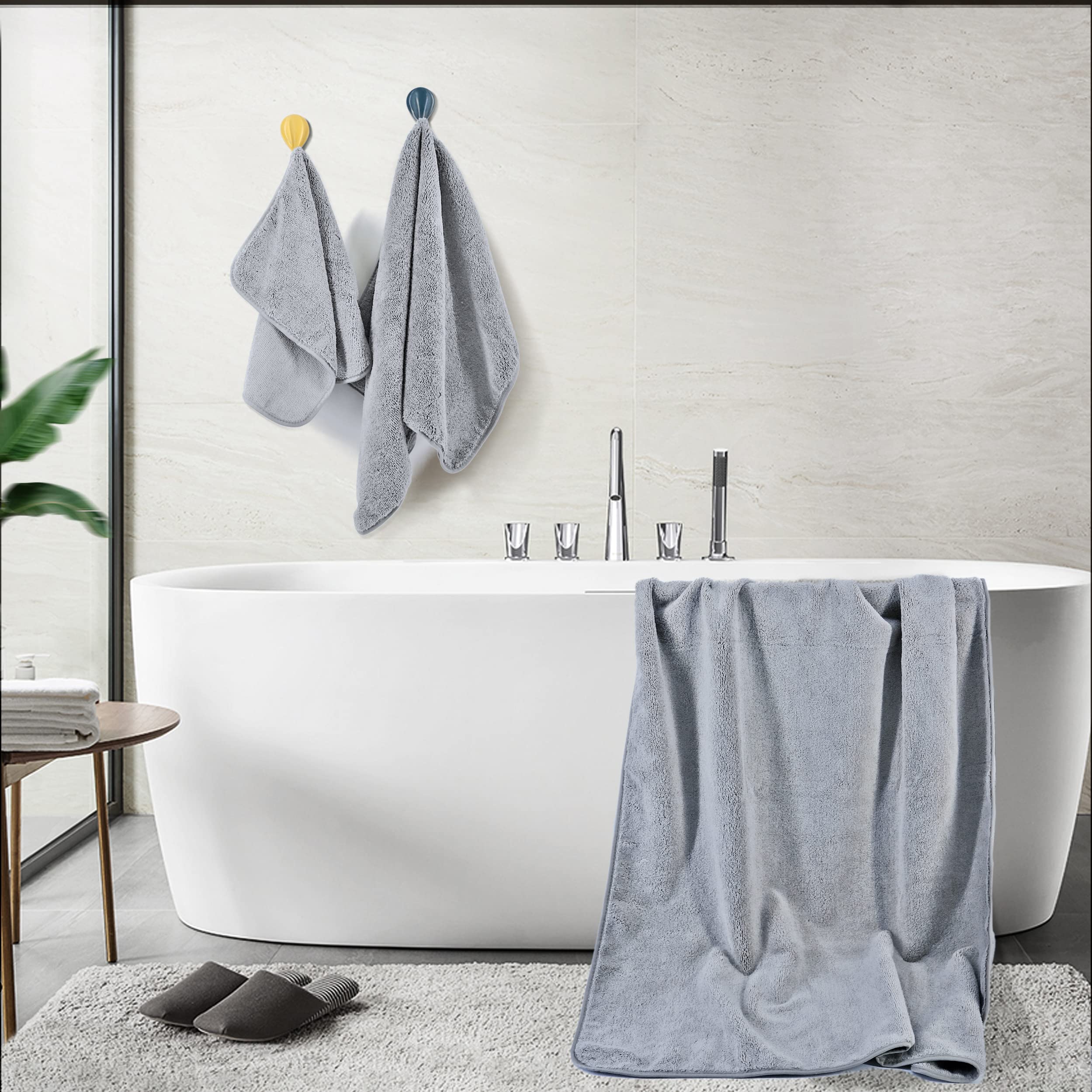 POLYTE Oversize  60 x 30 in  Quick Dry Lint Free Microfiber Bath Towel Set  6 Piece (gray)