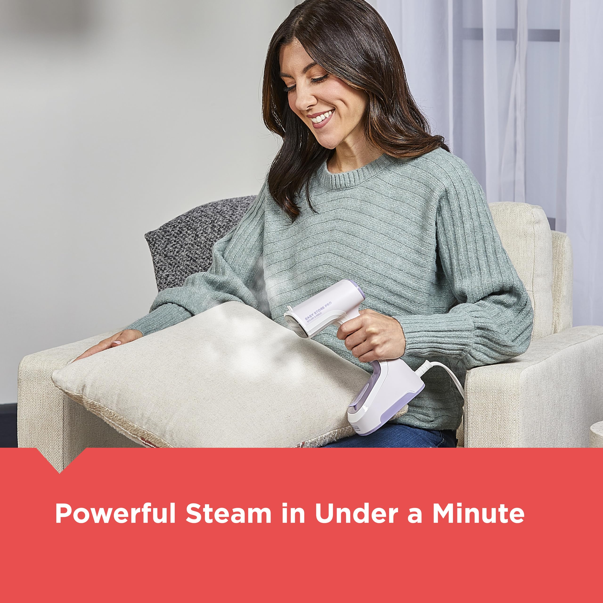 Black+Decker Easy Store Pro Foldable Steamer, Gs0311-0Pd, 45-Second Heat Up, Extra Long Power Cord & Lint Remover Attachment, Po