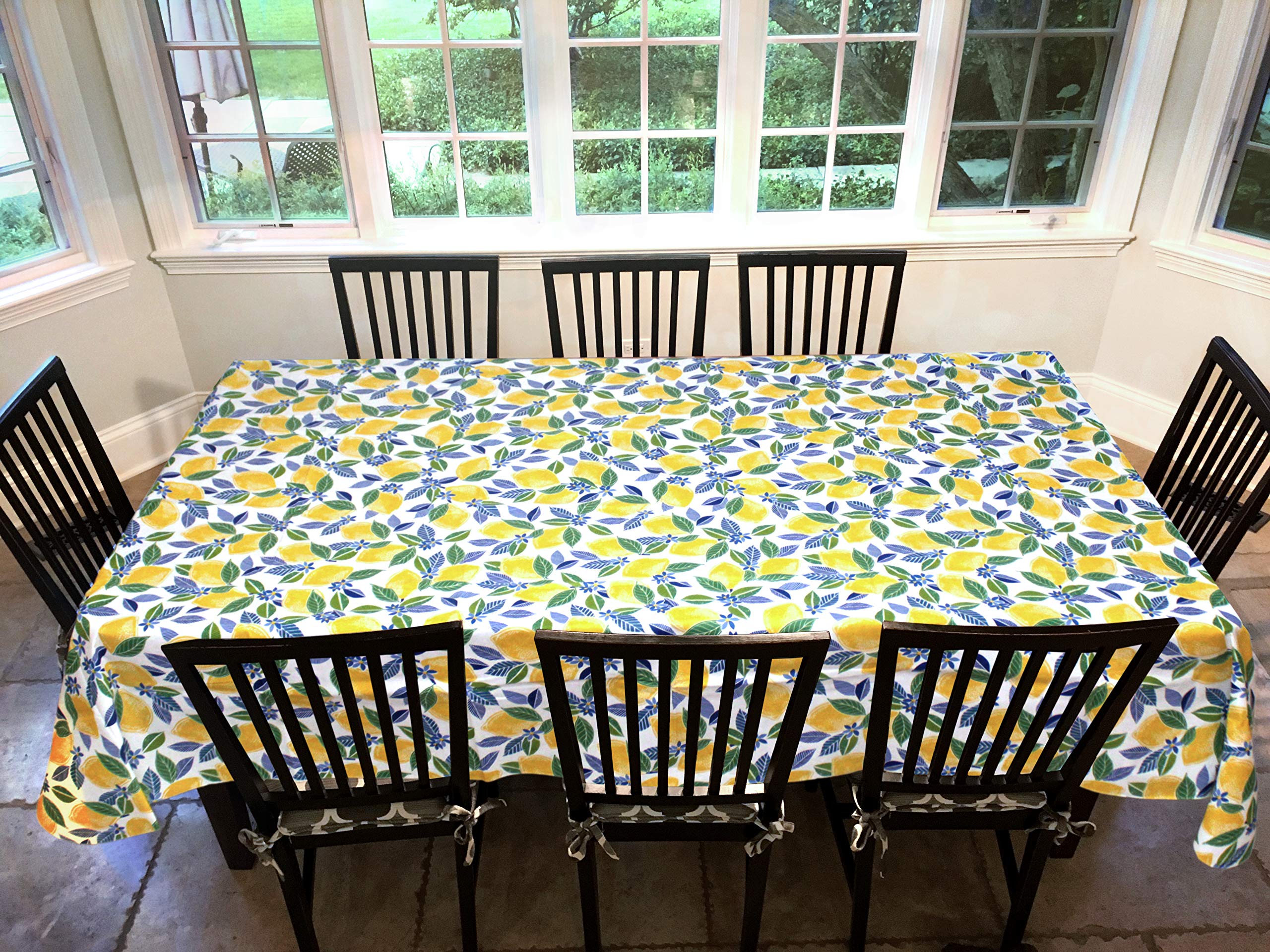 Covers For The Home Deluxe Stitched Edged Flannel Backed Vinyl Drop Tablecloth - Contemporary Lemon Pattern - 60'' X 120'' - Obl