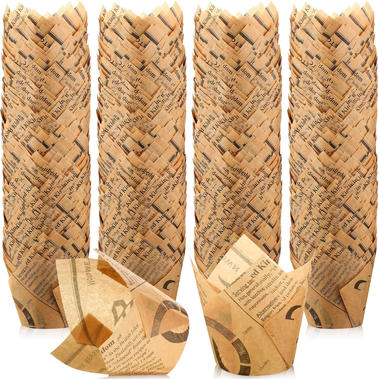 400 Pieces Tulip Cupcake Liners Newspaper Print Paper Cupcake Liner Greaseproof Muffin Liners Grease Resistant Cupcake Wrappers