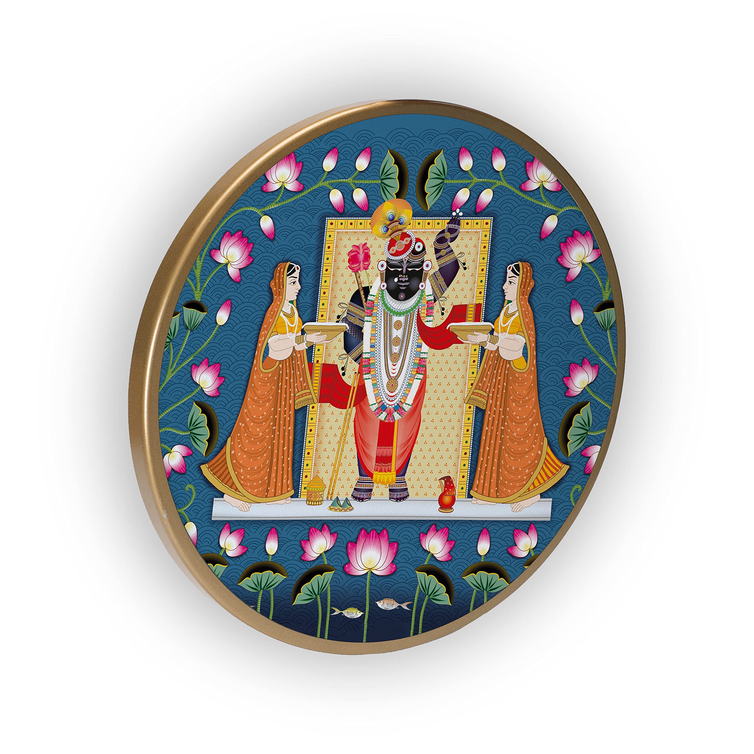 UNIQUE GRAPHICS Lord Shreenathji Gold Ring Framed Canvas Painting 12 Inch X 12 Inch For Home, Office, Drawing Room,Kitchen WallD