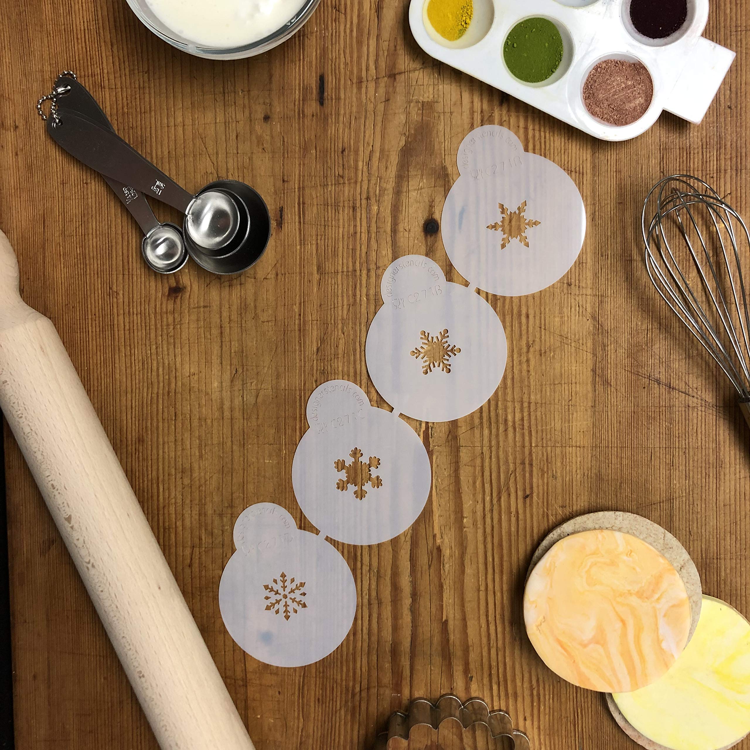 Designer Stencils Mini Snowflakes Cake Stencils, Beige/Semi-Transparent