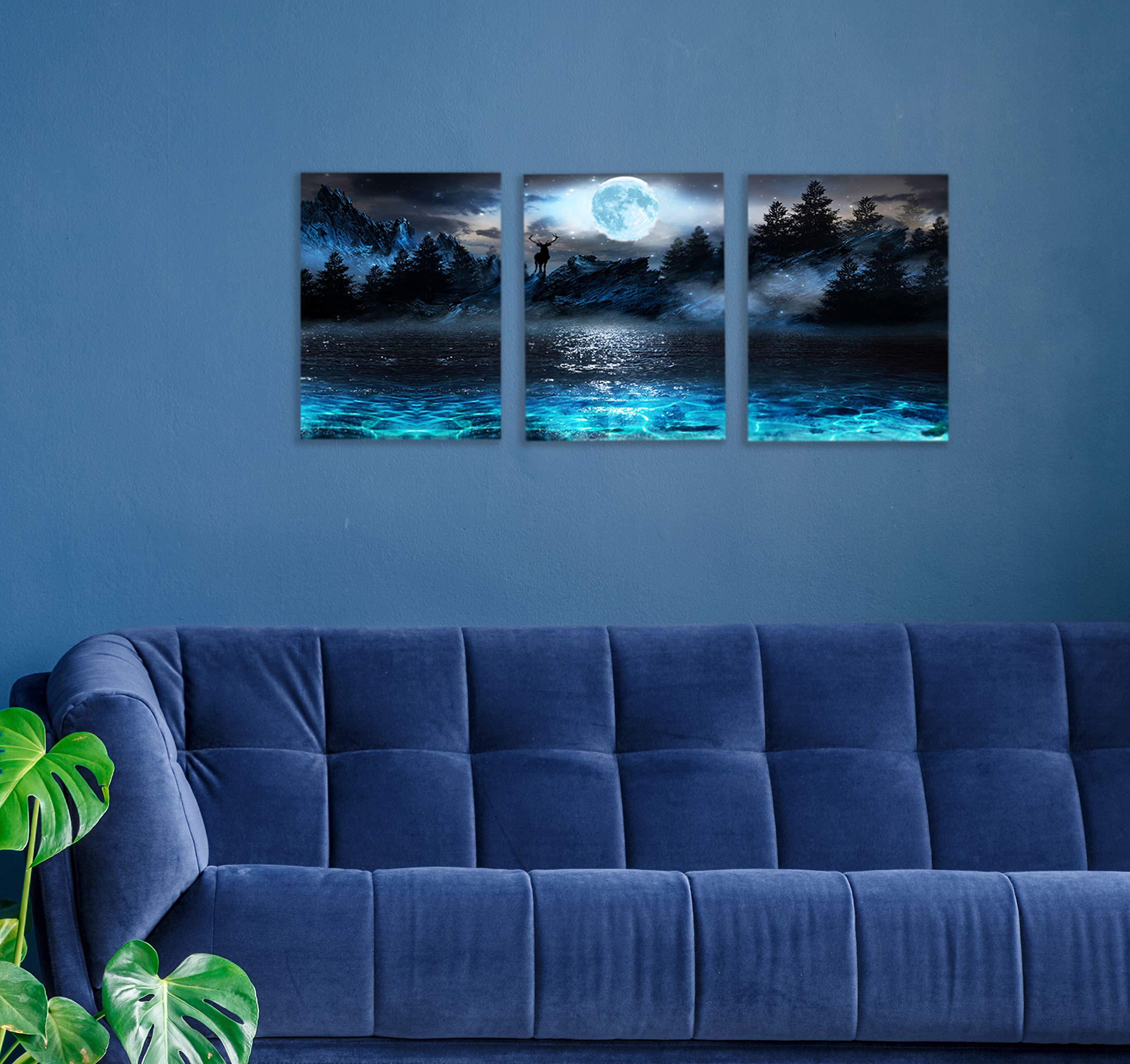 Wall Decorations For Living Room Moon Deer Ocean Landscape Picture Teen Room Decor Wall Art For Bedroom Modern Decor 3 Piece Fra