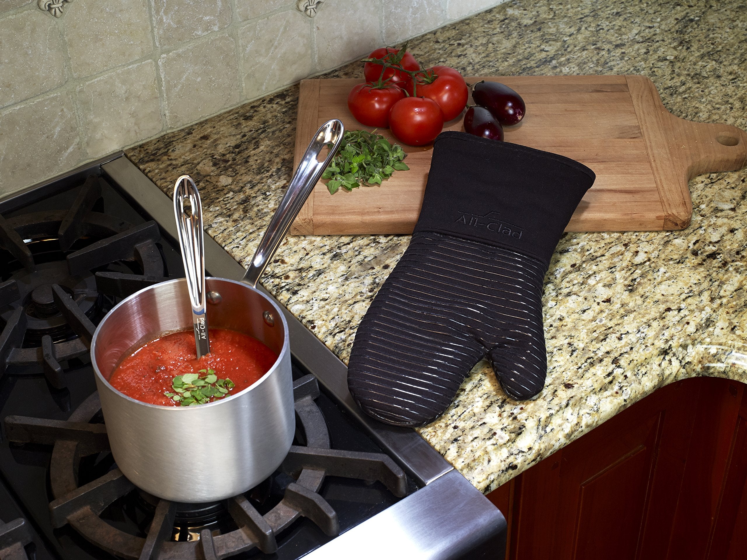 All Clad Silicone Oven Mitt: Heat Resistant Up To 500 Degrees - 100% Cotton & Silicone, 14''X7'' Oven Mitt For Kitchen And Barbe