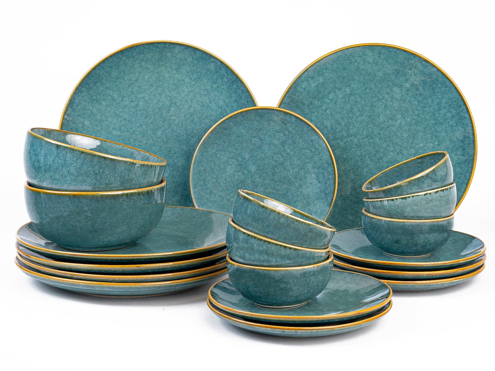 Bodhi House Handcrafted Stoneware Ceramic Dinner Set, 20 Pieces Dish Set Serving For 6, Microwave And Dishwasher Safe, BoneAsh 
