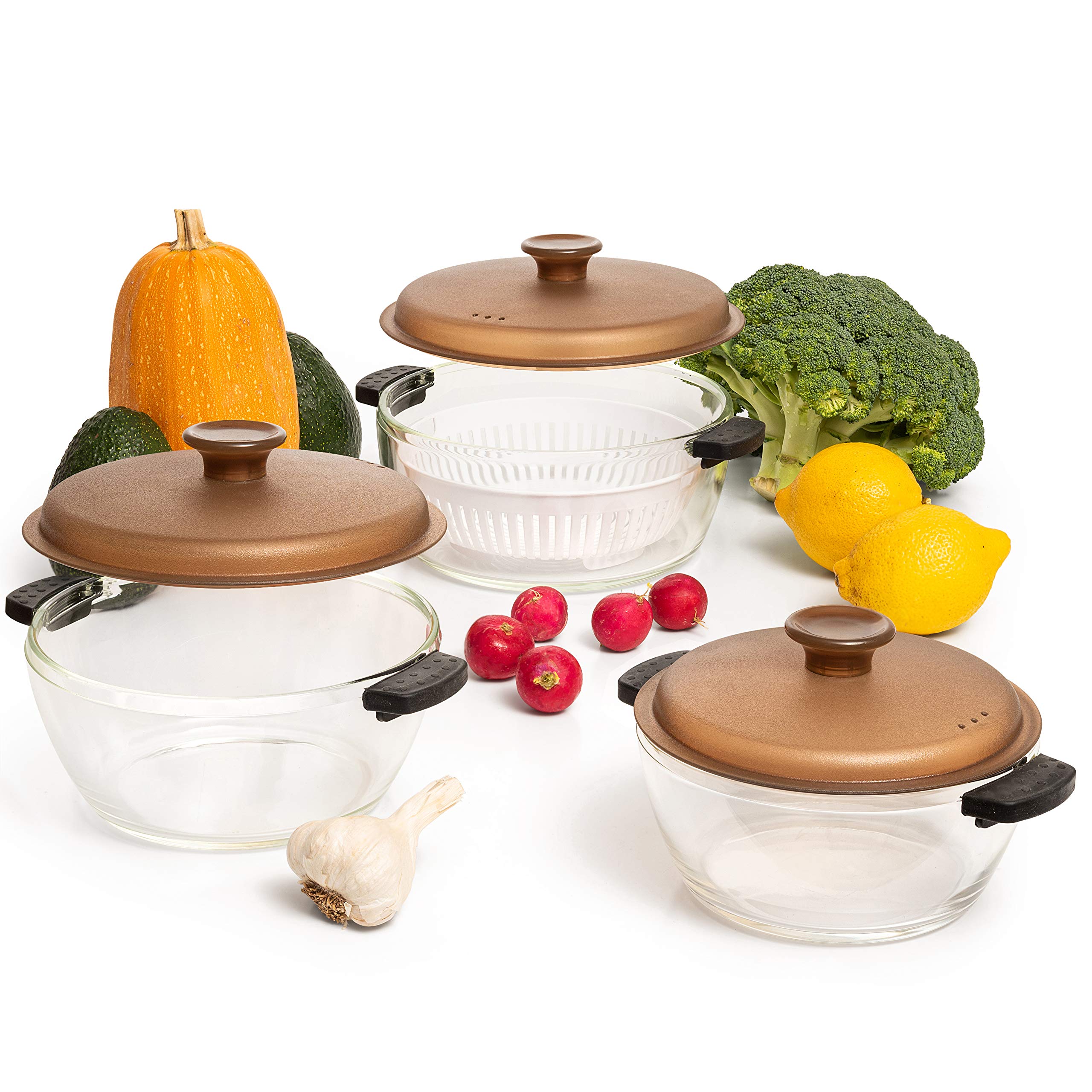 Moss & Stone 6-Piece Borosilicate Glass Casserole Set with Durable Plastic Lids - 2.6/1.5/1 Qt Oven & Microwave Safe Glass Bakin