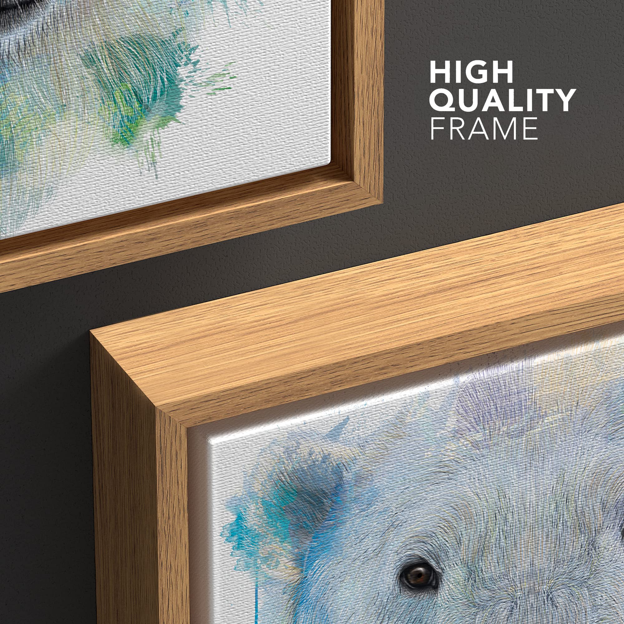 Wall26 - Fun And Colorful Splattered Watercolor Polar Bear - Framed Canvas Art Home Art - 24''X24'' Natural