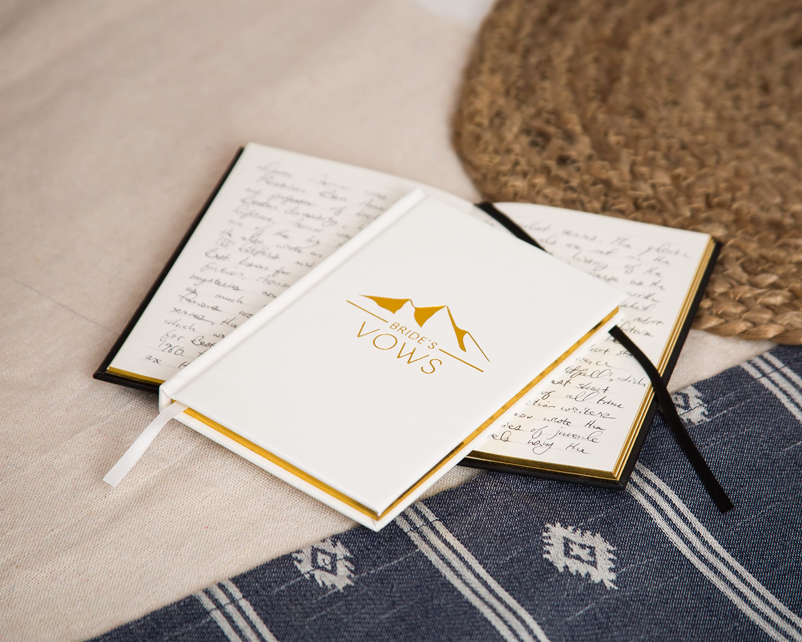 Groom'S And Bride'S Vows Wedding Vow Books (Set Of 2) - Black & White Pocket Sized Gold Foil Embossed Mountain Design Wedding Ce
