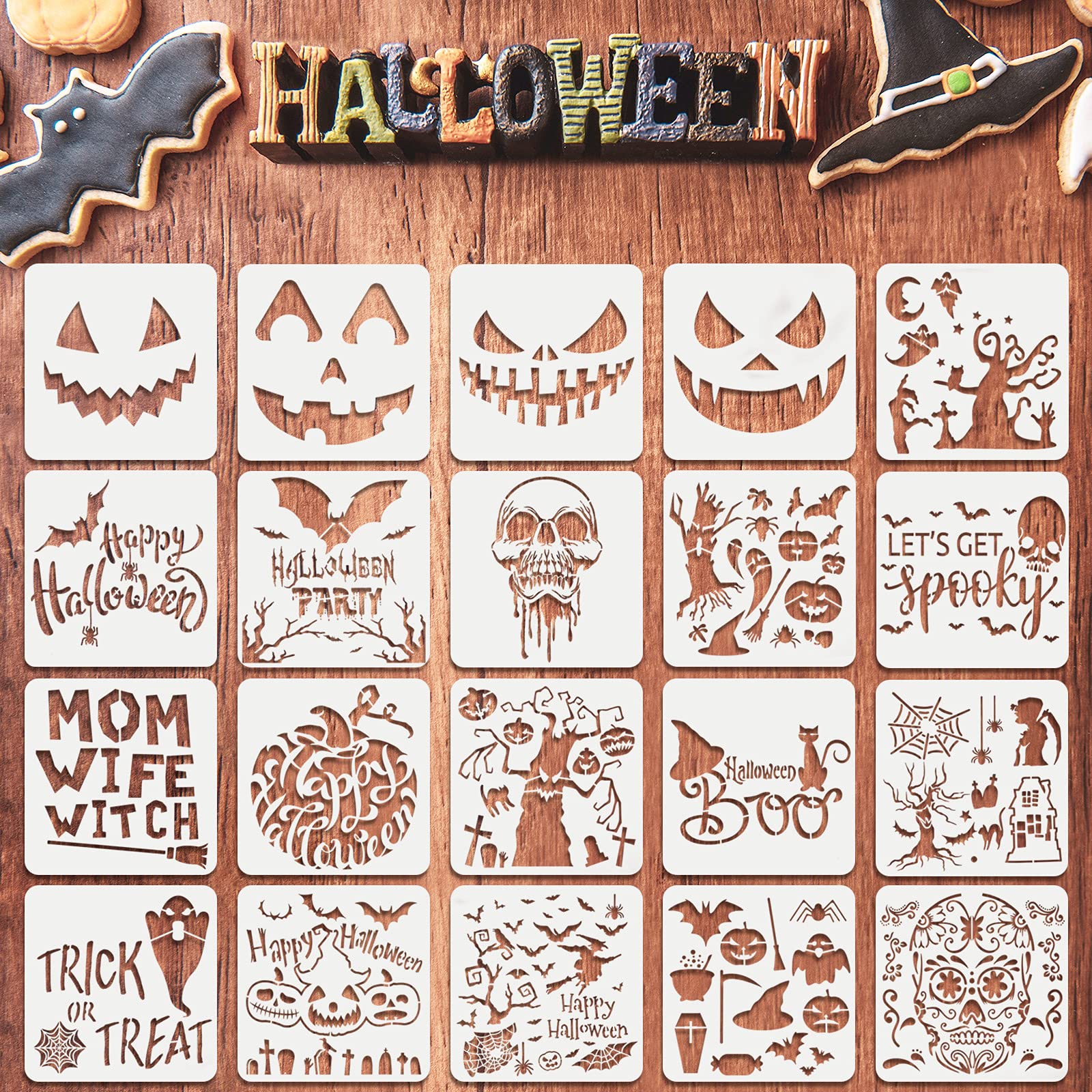 0 Pieces Halloween Decoration Painting Stencils 6 X 6 Inch Reusable Pumpkin Bat Plastic Drawing Spraying Template For Shirt Scra