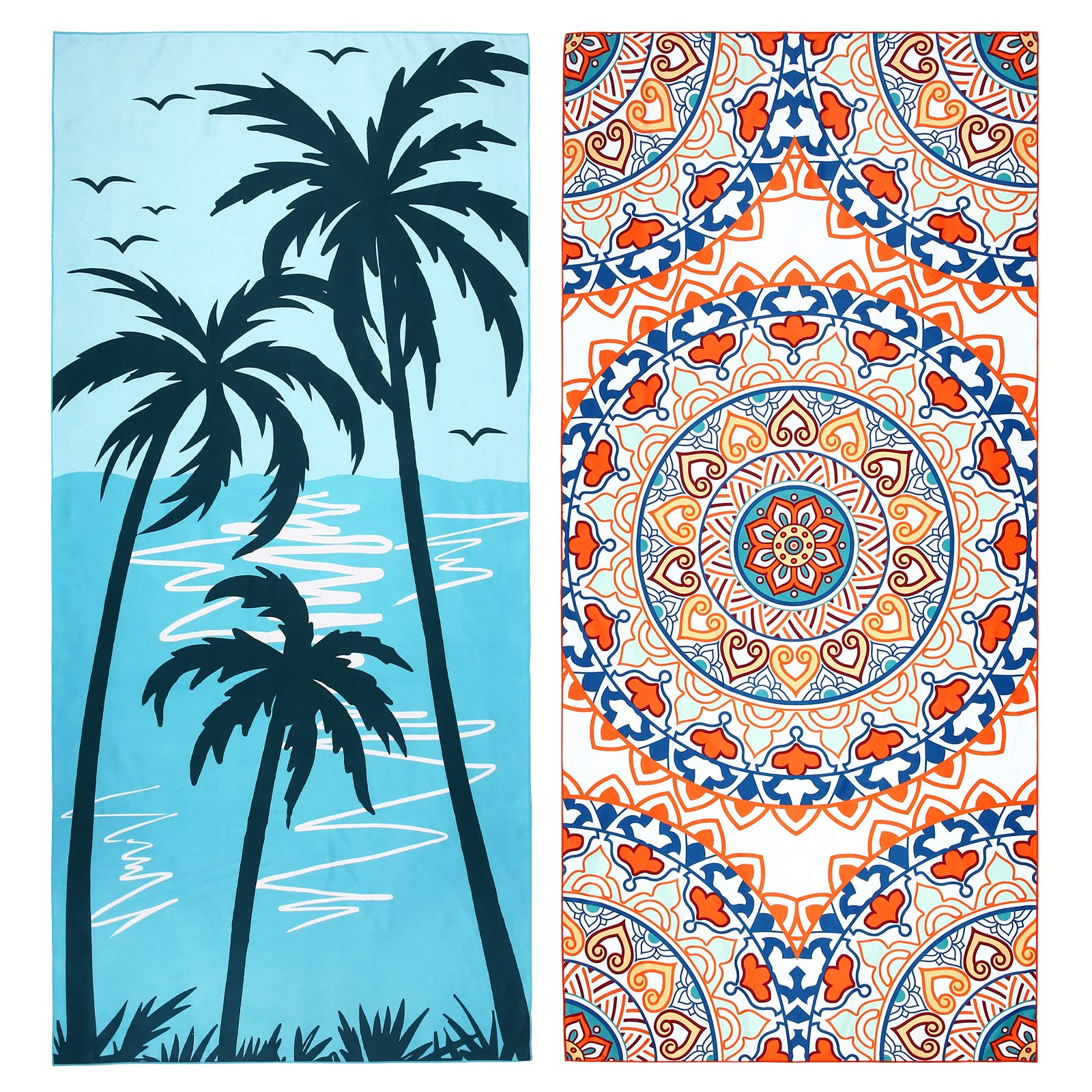 2 Pack Oversized Microfiber Beach Towel, 75x 35, Sand-Free, Quick Drying, Super Absorbent