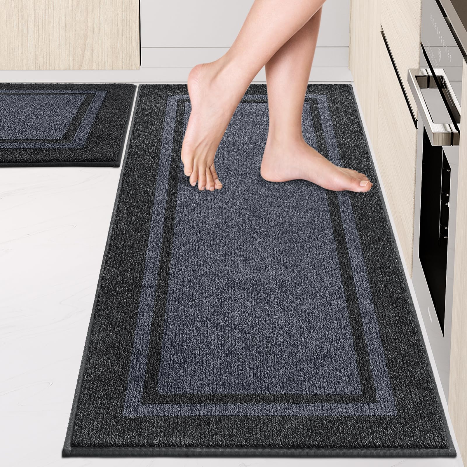 Kitchen Rugs Set (24  x 36 +24  x 60 ), Non-Slip Machine Washable Kitchen Runner Rugs Floor Mats, Absorbent Comfort Standing Mat