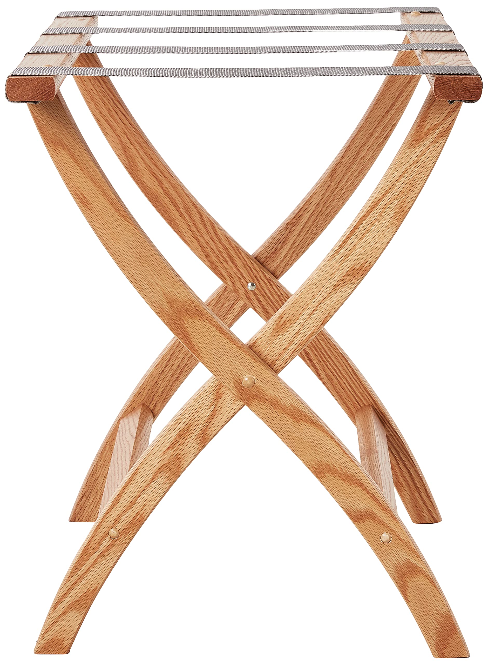 Wooden Mallet Designer Curve Leg Luggage Rack  Grey Straps  Light Oak