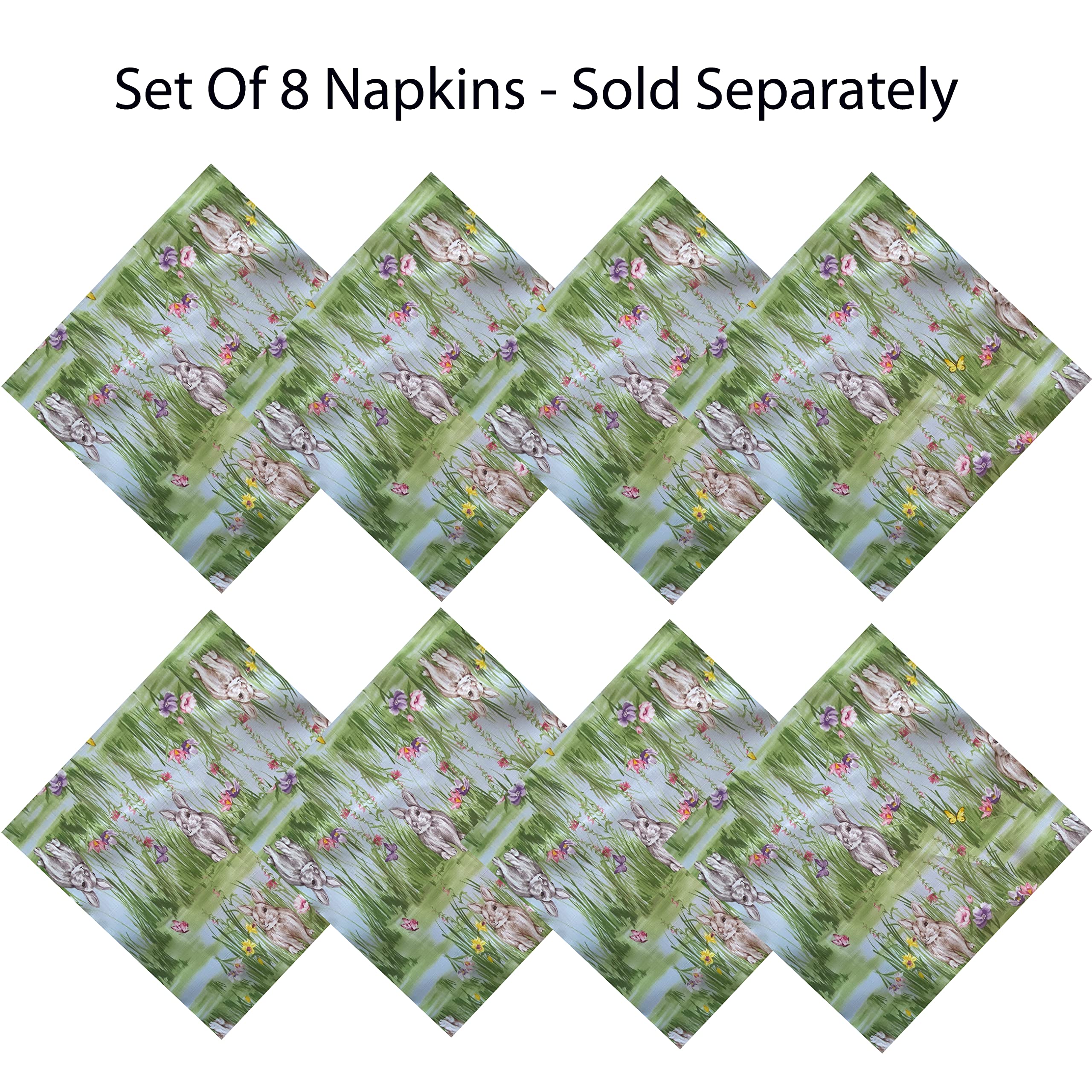 Newbridge Easter Bunny Rabbit Meadow Fabric Napkins, Spring Bunnies And Pastel Floral Easy Care, Stain Resistant Fabric Napkins,