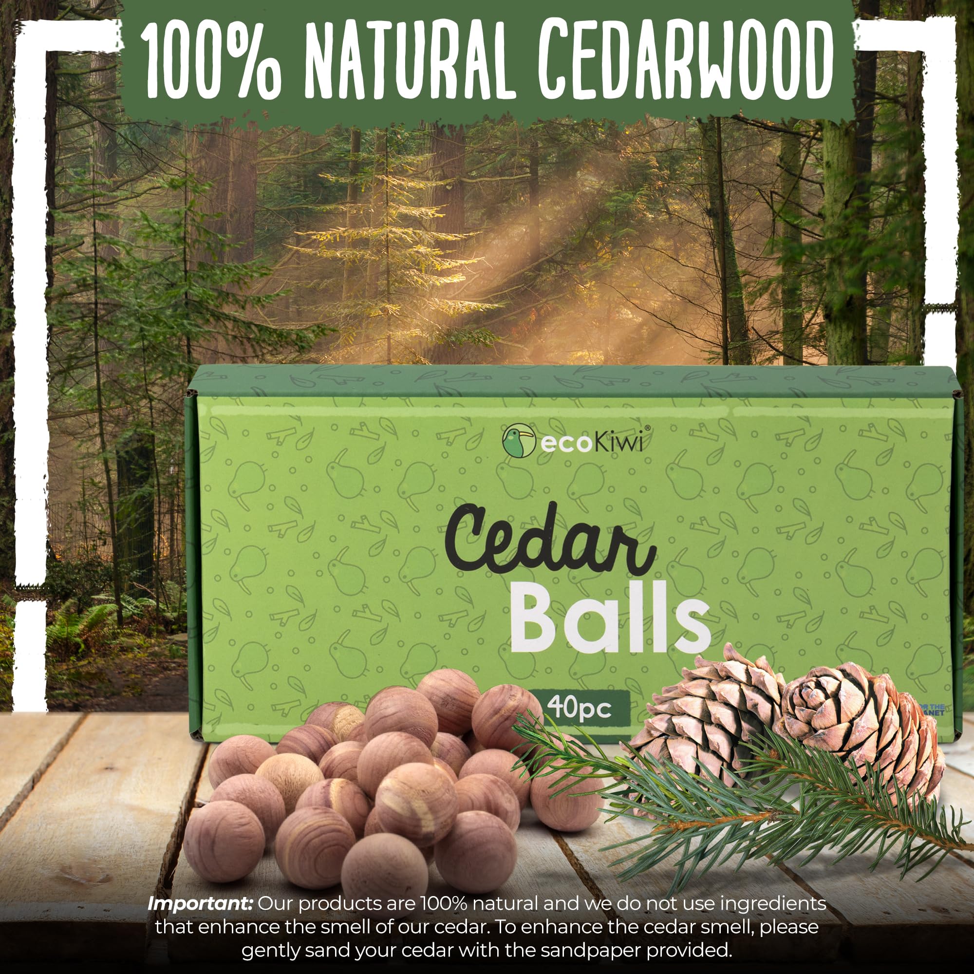 Ecokiwi Cedar Balls For Clothes Storage 40 Pack - 100% Natural Red Cedar Blocks For Clothes Storage - Aromatic Cedar Chips For C
