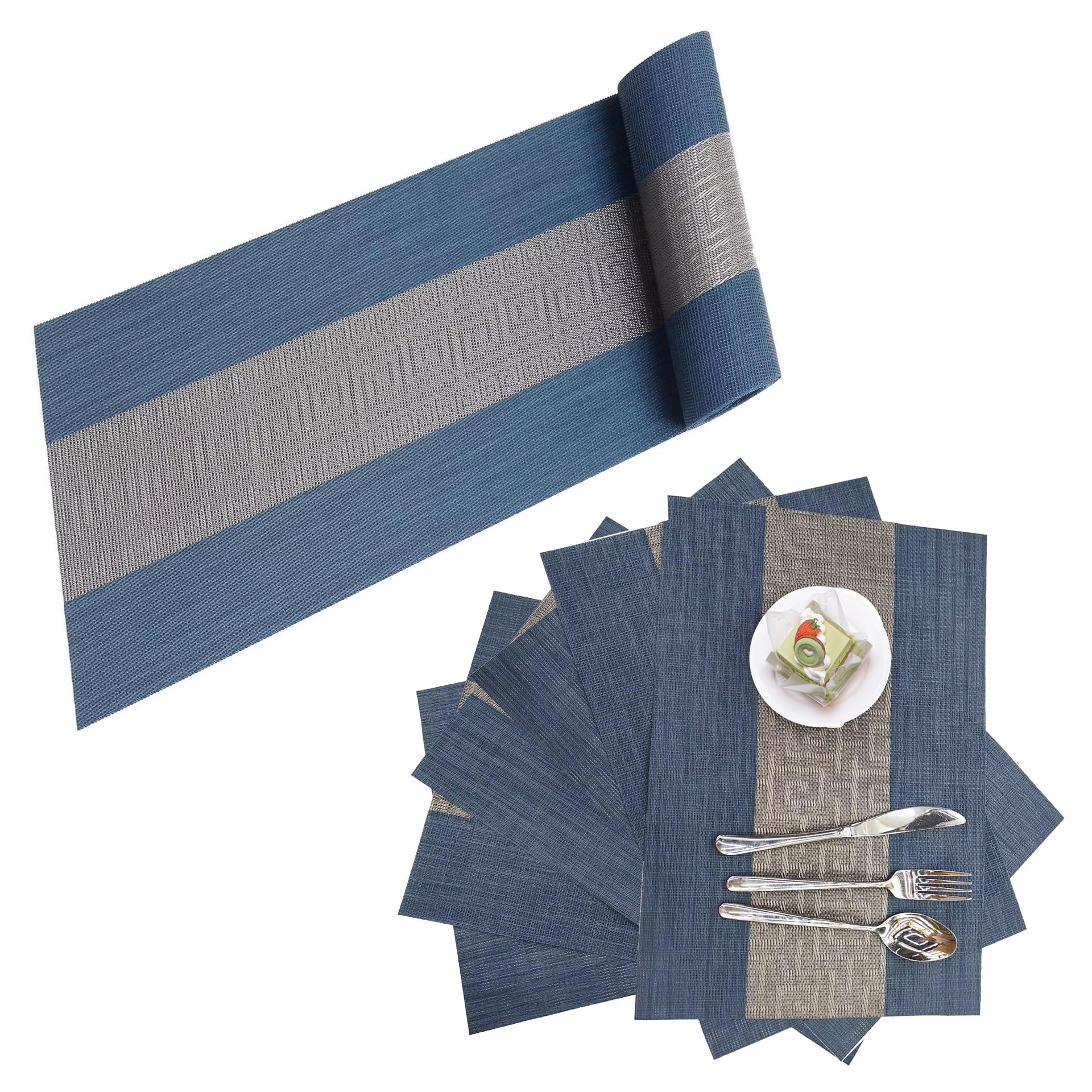 Placemats With Table Runner Set Place Mats, Woven Crossweave Placemat Vinyl Kitchen Tablemat, Washable Pvc Table Mats For Dining