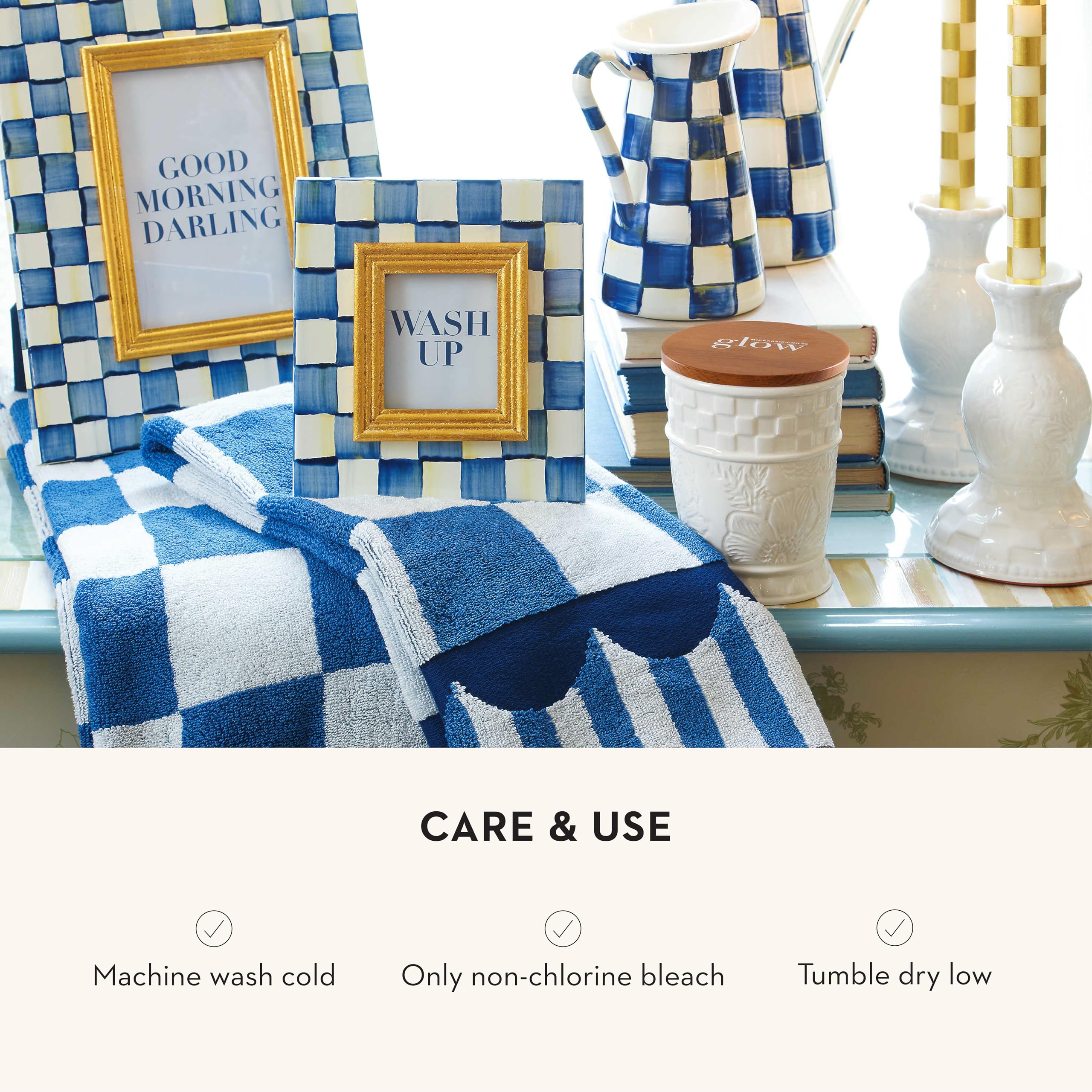 Mackenzie-Childs Hand Towel, Cute Decorative Hand Towel For Bathroom And Kitchen, Blue-And-White Royal Check