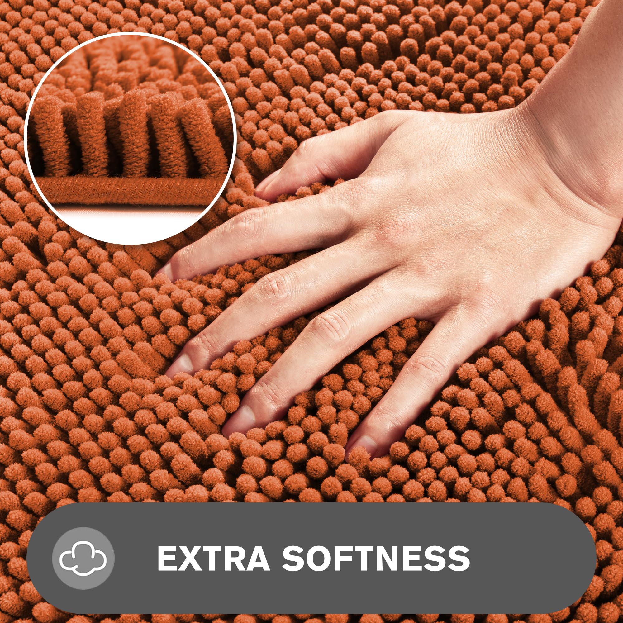 Pureswan Burnt Orange Bathroom Rugs - Absorbent And Washable Bath Mat, Non-Slip, Thick Soft Chenille Bath Rugs For Bathroom Floo