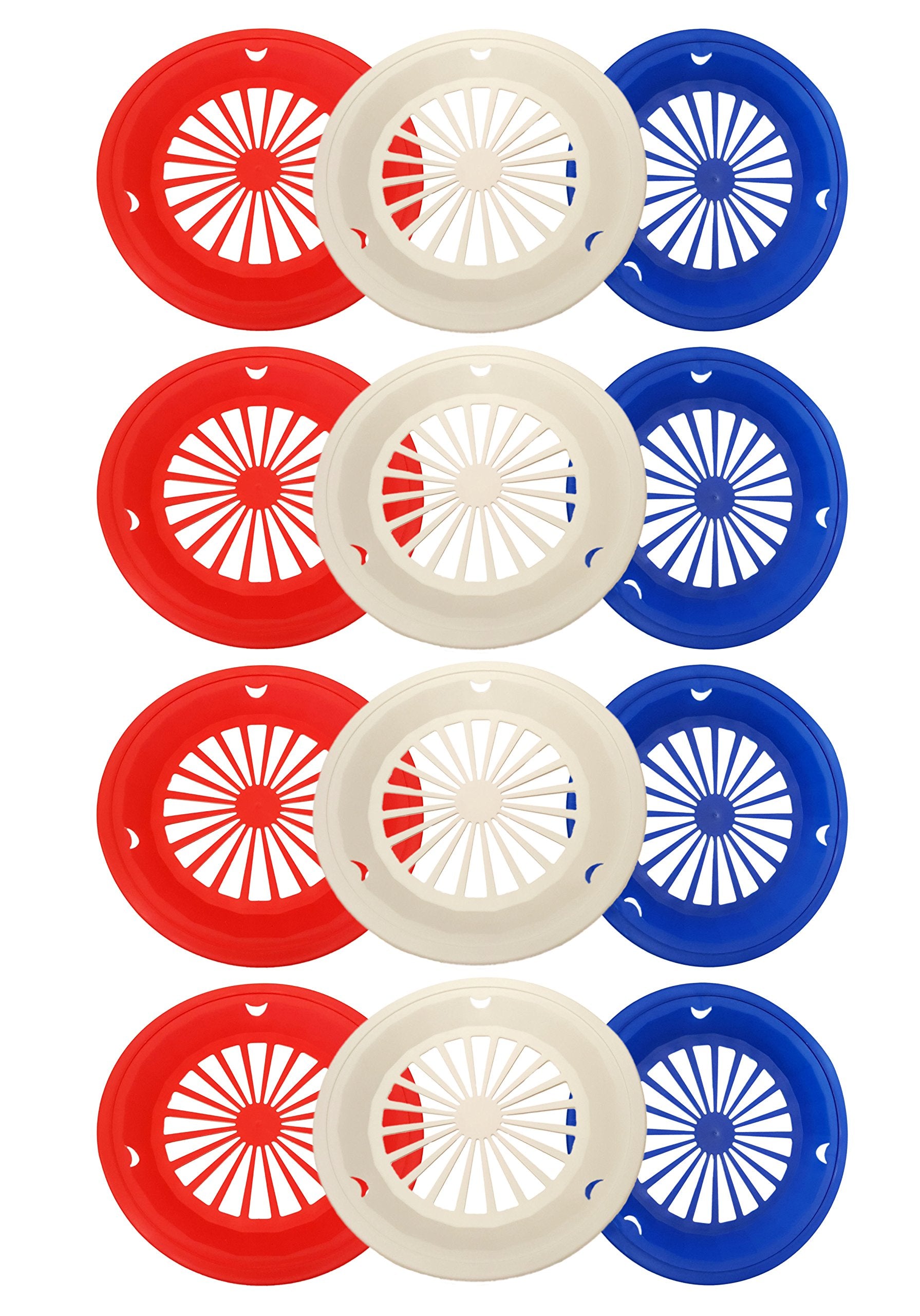 Set of 12 Patriotic Reusable Plastic Paper Plate Holders for 9 Plates, Red White and Blue Patriotic Colors, Perfect for 4th of J