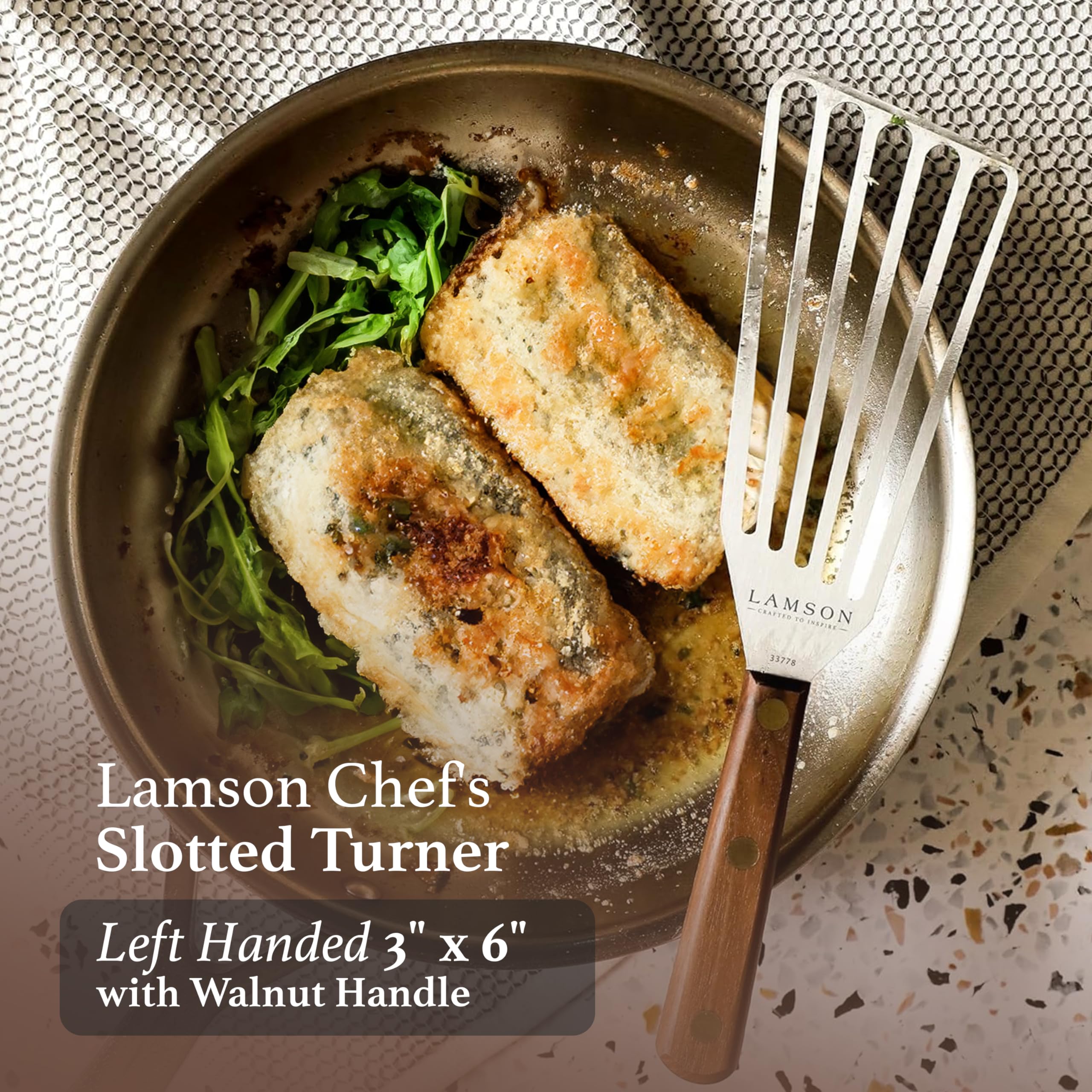 Lamson 3'' X 6'' Chef'S Slotted Turner With Walnut Handle - Left-Hand