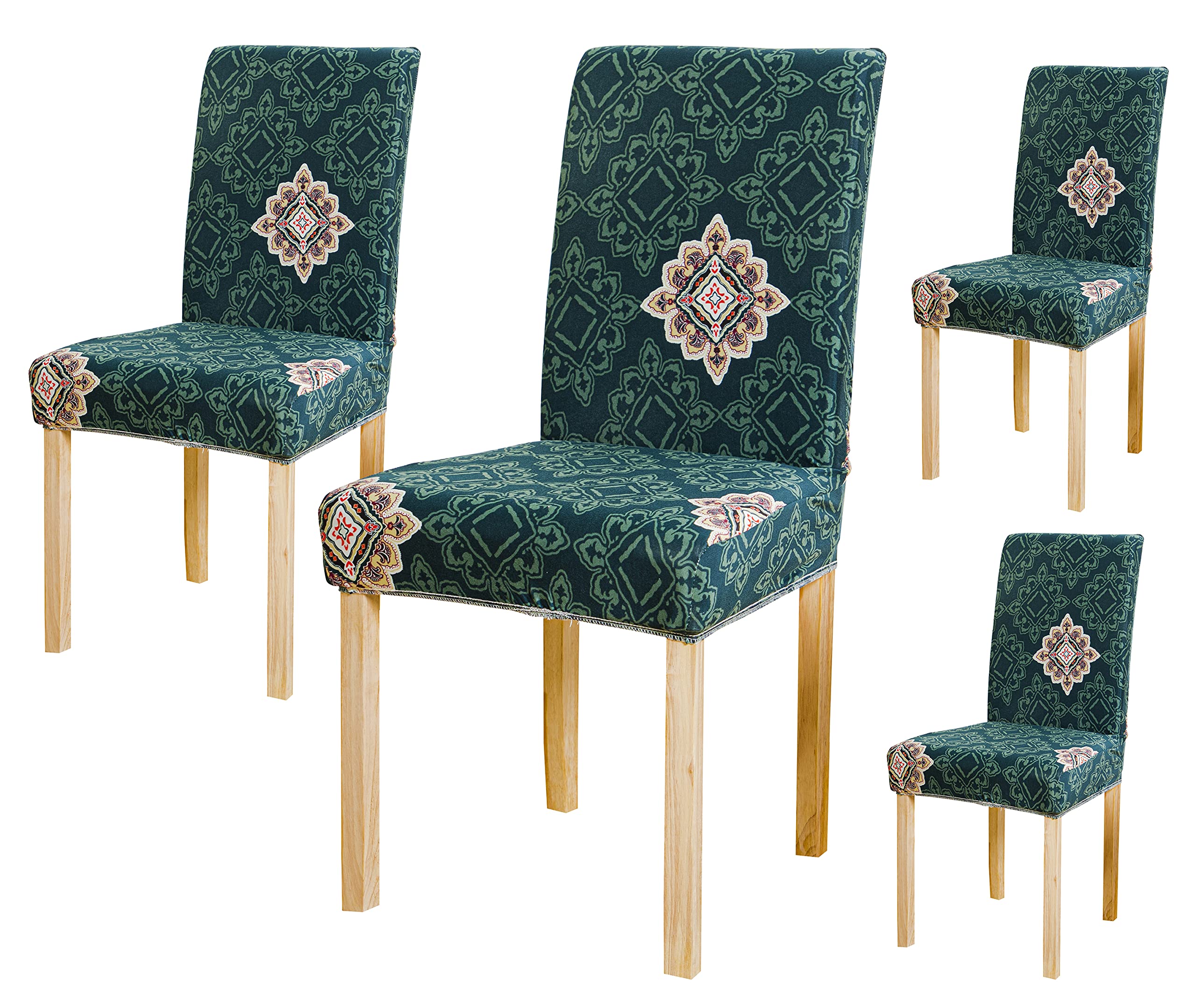 House Of Quirk Elastic Chair Cover Stretch Removable Washable Short Dining Chair Cover Protector Seat Slipcover (Pack 4, Green B