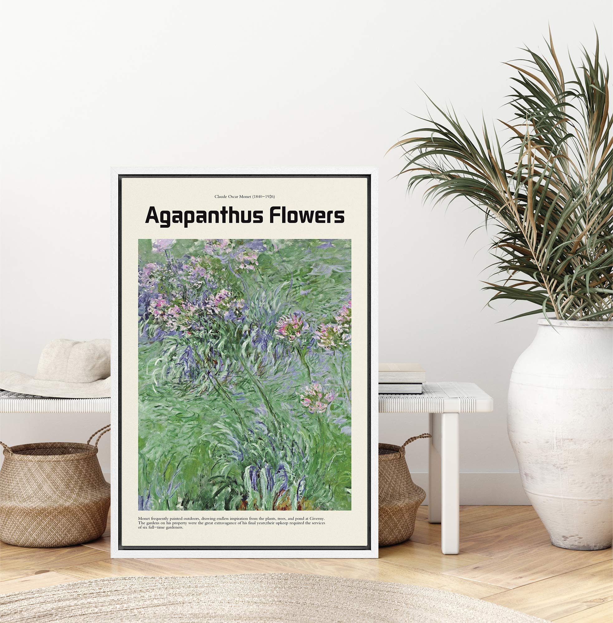 Idea4Wall Framed Canvas Print Wall Art Agapanthus Flowers Master Artist Claude Monet Nature Wilderness Oil Painting Impressionis