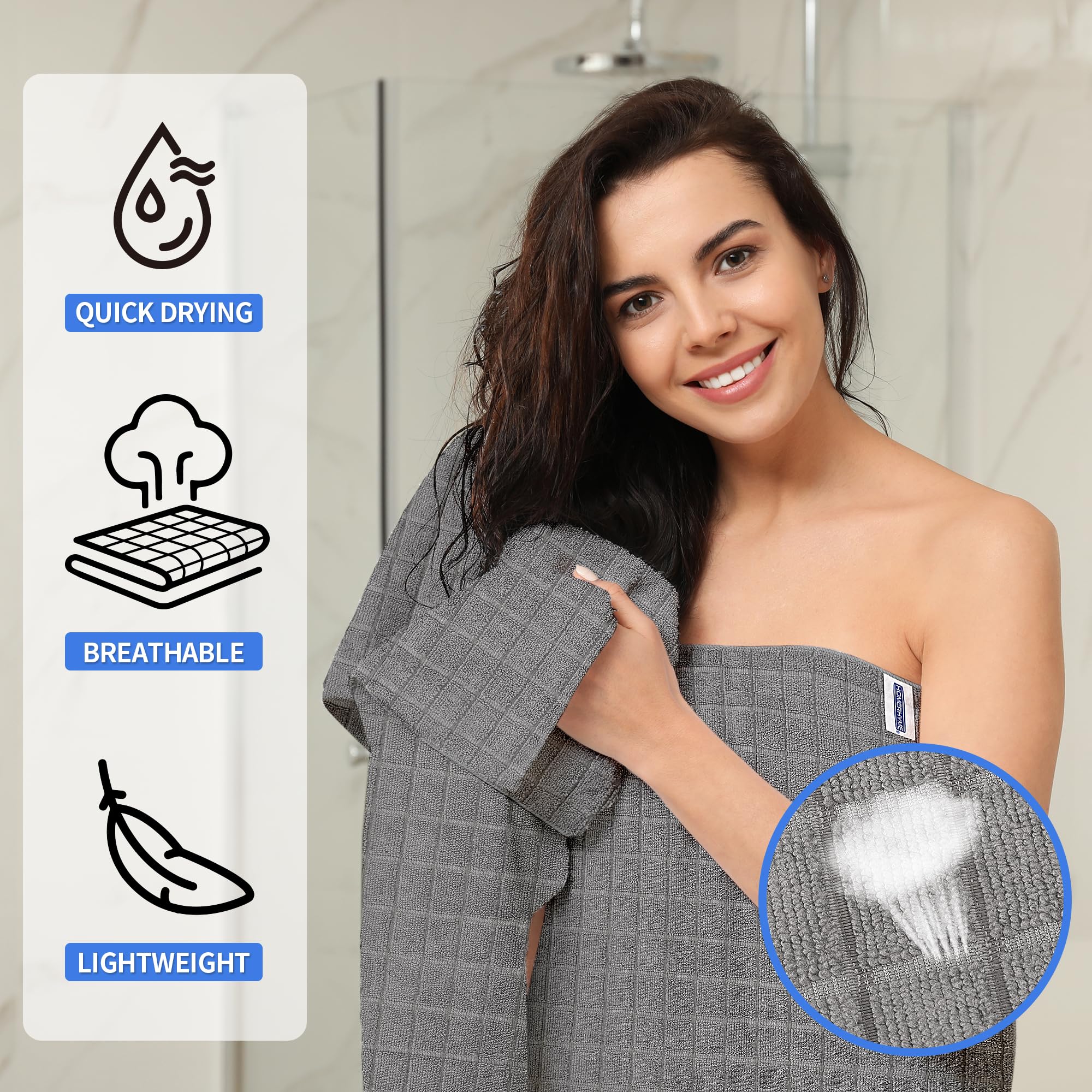 Homerhyme Microfiber Bath Towels 2 Pack (22'' X 48'') - Lightweight Quick Dry Microfiber Hand Towels, Soft Absorbent Gym Towels