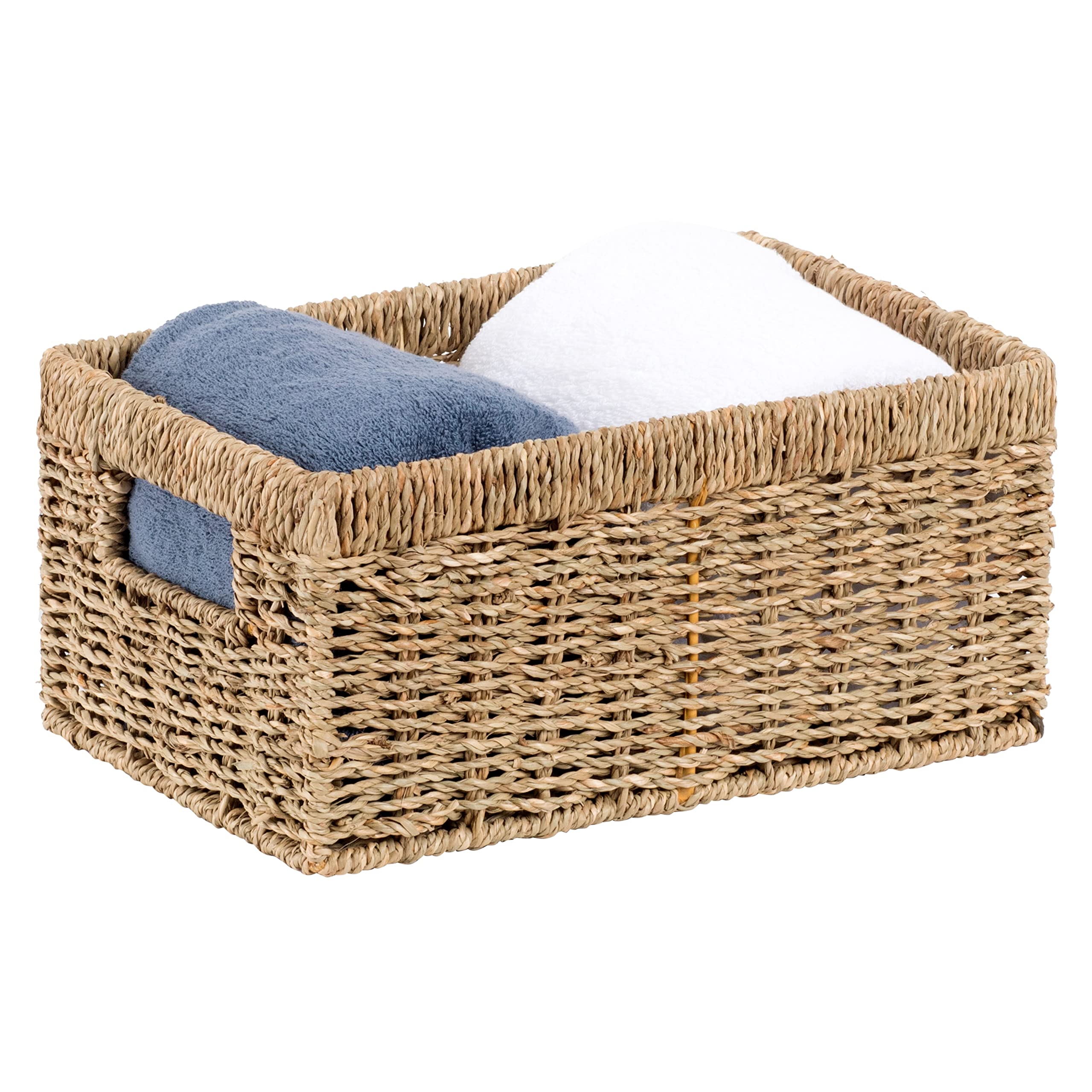 Cenboss Wicker Baskets (Medium, Seagrass, 1Pc) Rattan Woven Baskets, Water Hyacinth Baskets, Seagrass Storage Baskets For Shelve