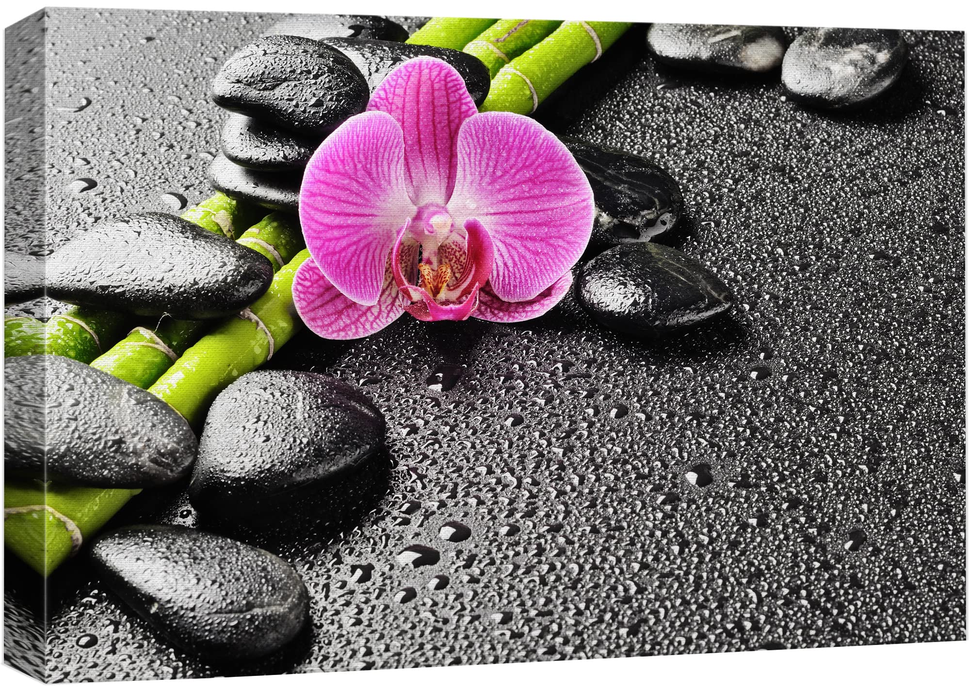 Wall26 Canvas Print Wall Art Purple Orchid Flower Bamboo Beach Massage Stones Nature Wilderness Photography Realism Rustic Lands