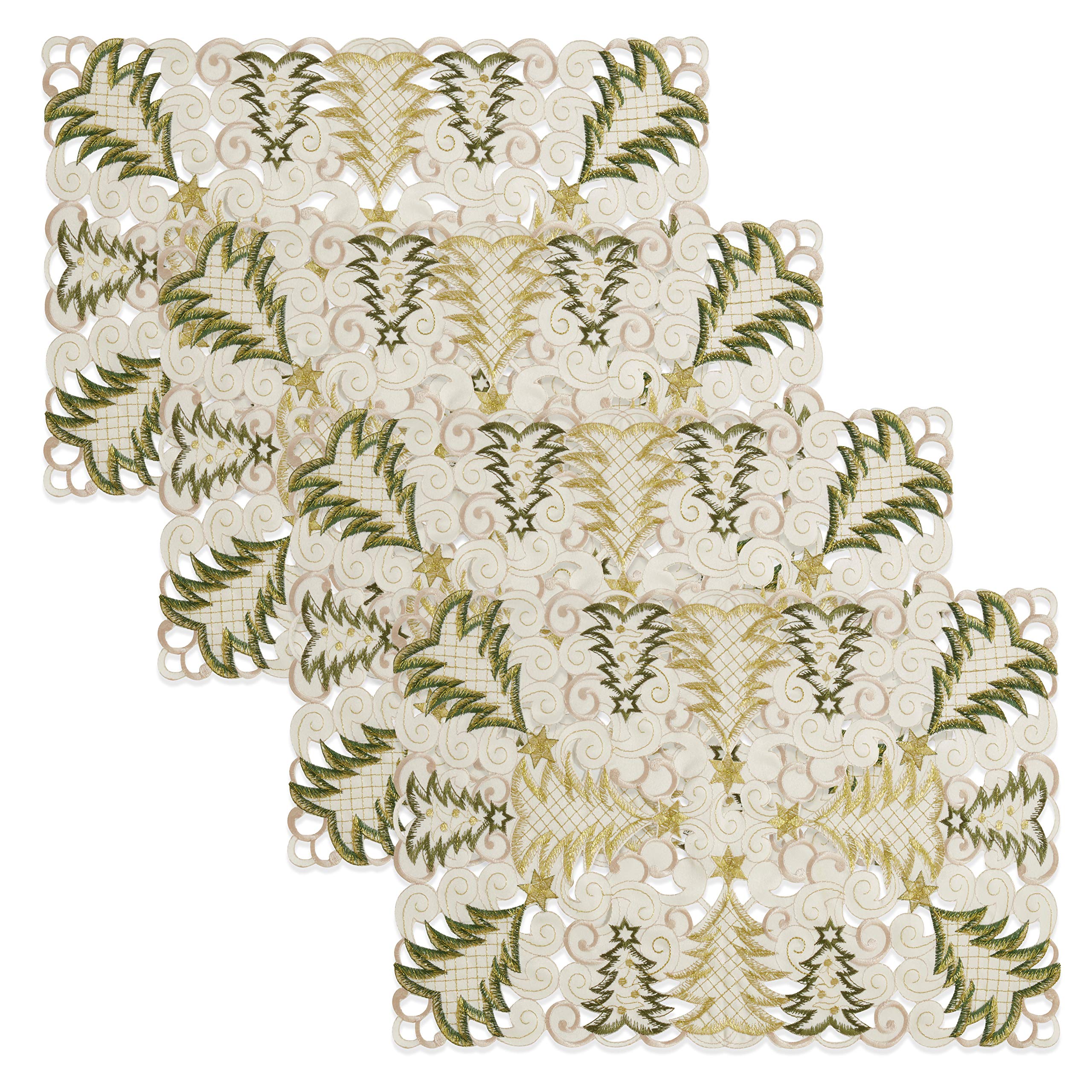 Saro Lifestyle Qx296.W1420B Panettone Collection Christmas Tree Cutwork Placemat (Set Of 4), 14'' X 20'', White