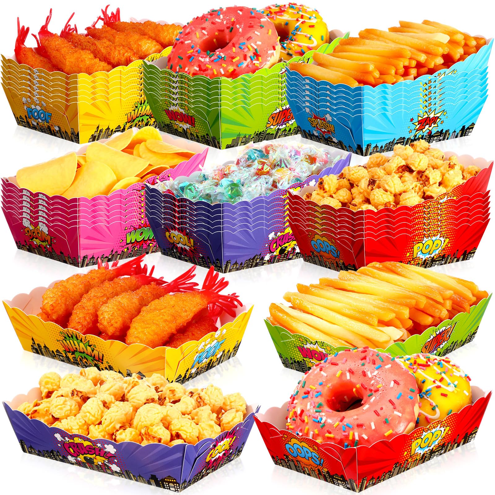 60 Pcs Hero Theme Party Decorations Hero Party Paper Food Trays Food Boat Treat Snack Boats Disposable Serving Containers for Bi