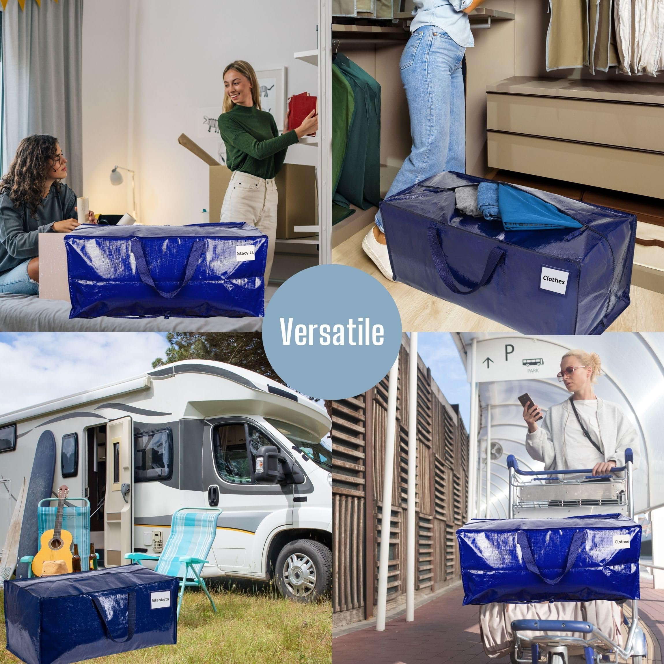 VENO 6 Pack Heavy Duty Extra Large Moving Bags WBackpack Straps Strong Handles & Zippers  Storage Totes For Space Saving  Fold Flat  Alternative to Moving Box (Blue  6 Pack)