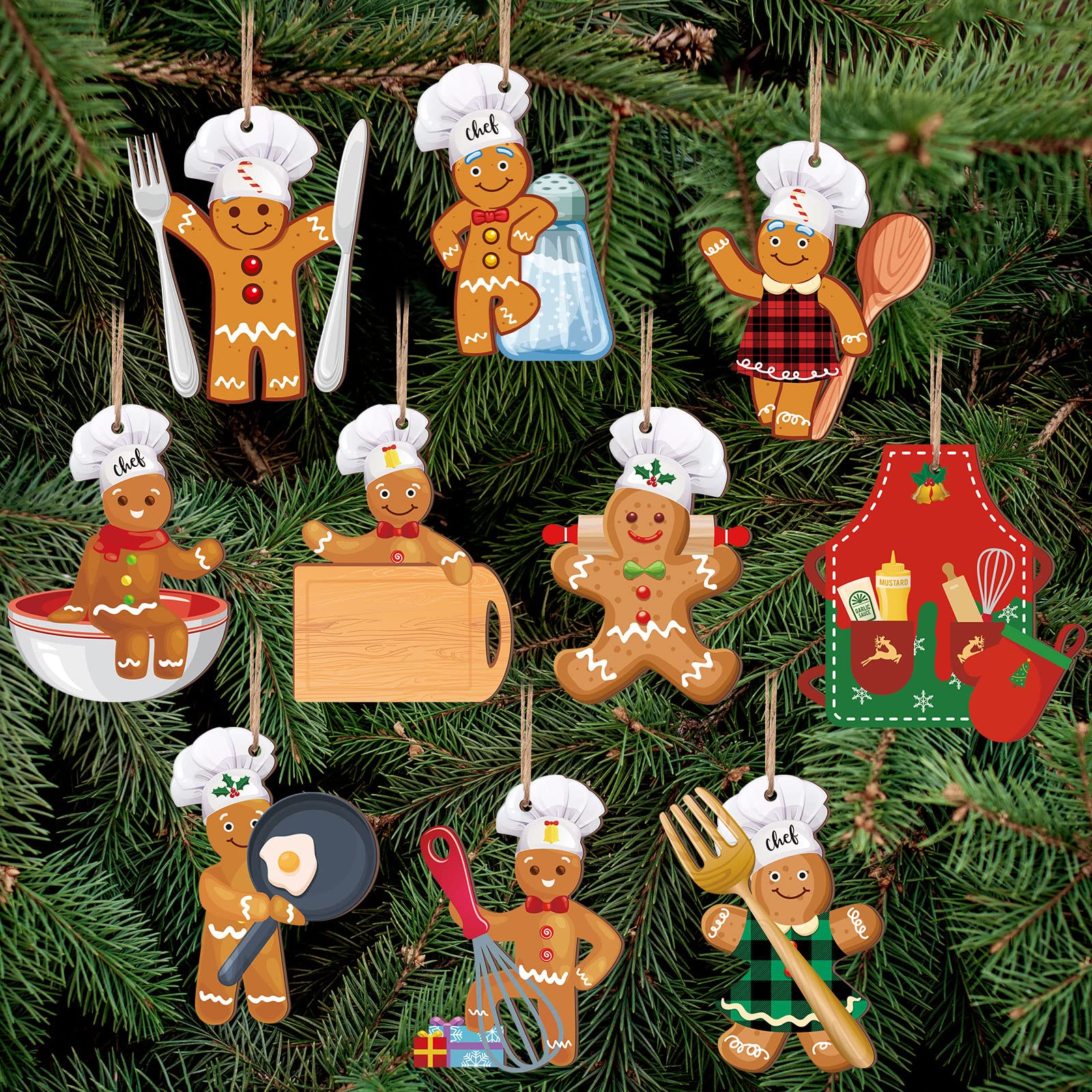 Amyhill 30 Pieces Christmas Baking Tool Ornament Hanging Baking Gingerbread Decorations Farmhouse Chef Bakers Apron Ornament Woo