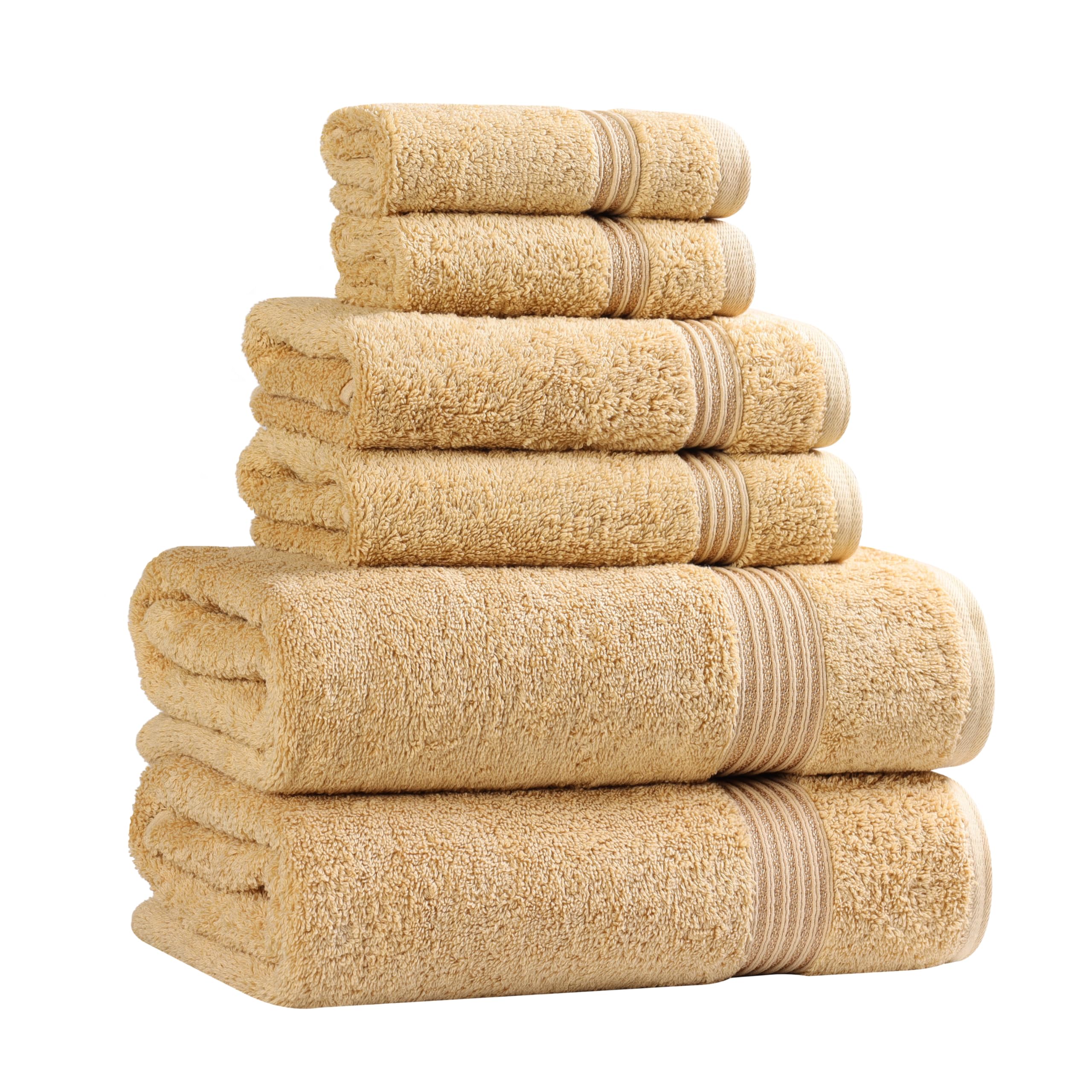 Superior Luxury Cotton Bath Towel Set - 6-Piece Towel Set, Premium Egyptian Cotton Towels, Gold