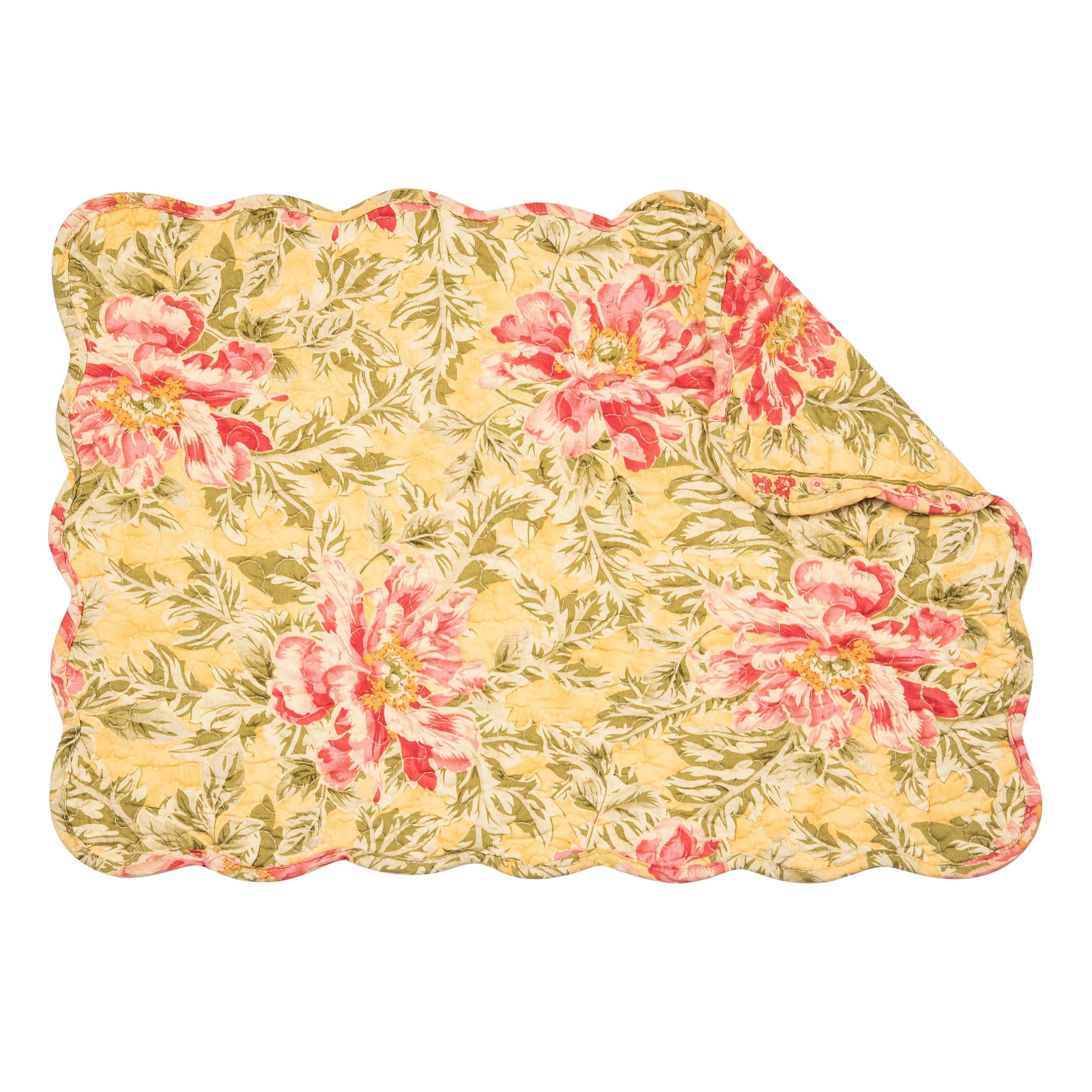 C&F Home 13 x 19 Freya Reversible Scalloped Quilted Vintage Floral Flower Themed Dining Tabletop Placemats Set of 6 All Seasons