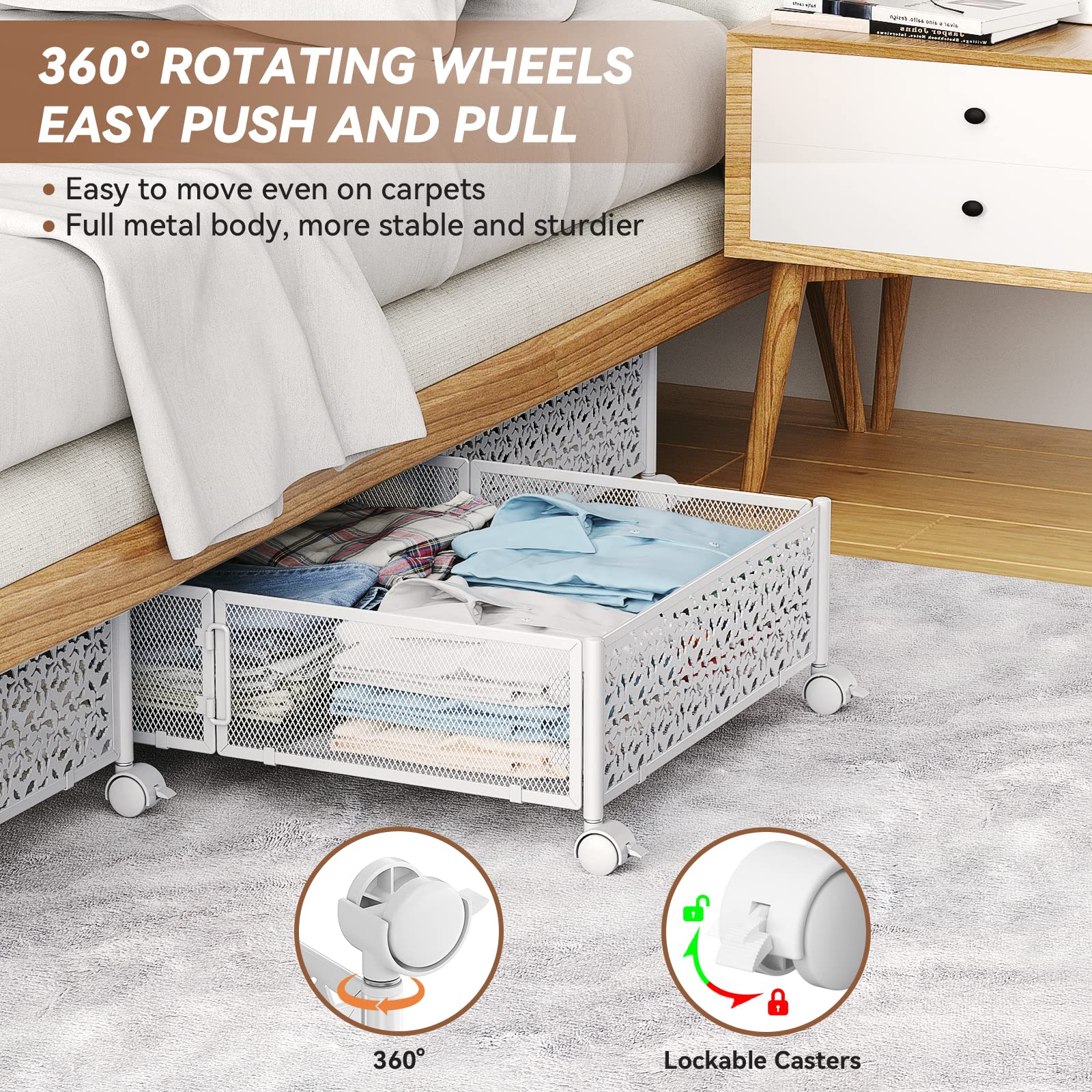 PHINOX Under Bed Storage, Under the Bed Storage Containers with Wheels, Under Bed Shoe Storage Organizer Drawer for Bedroom Clot