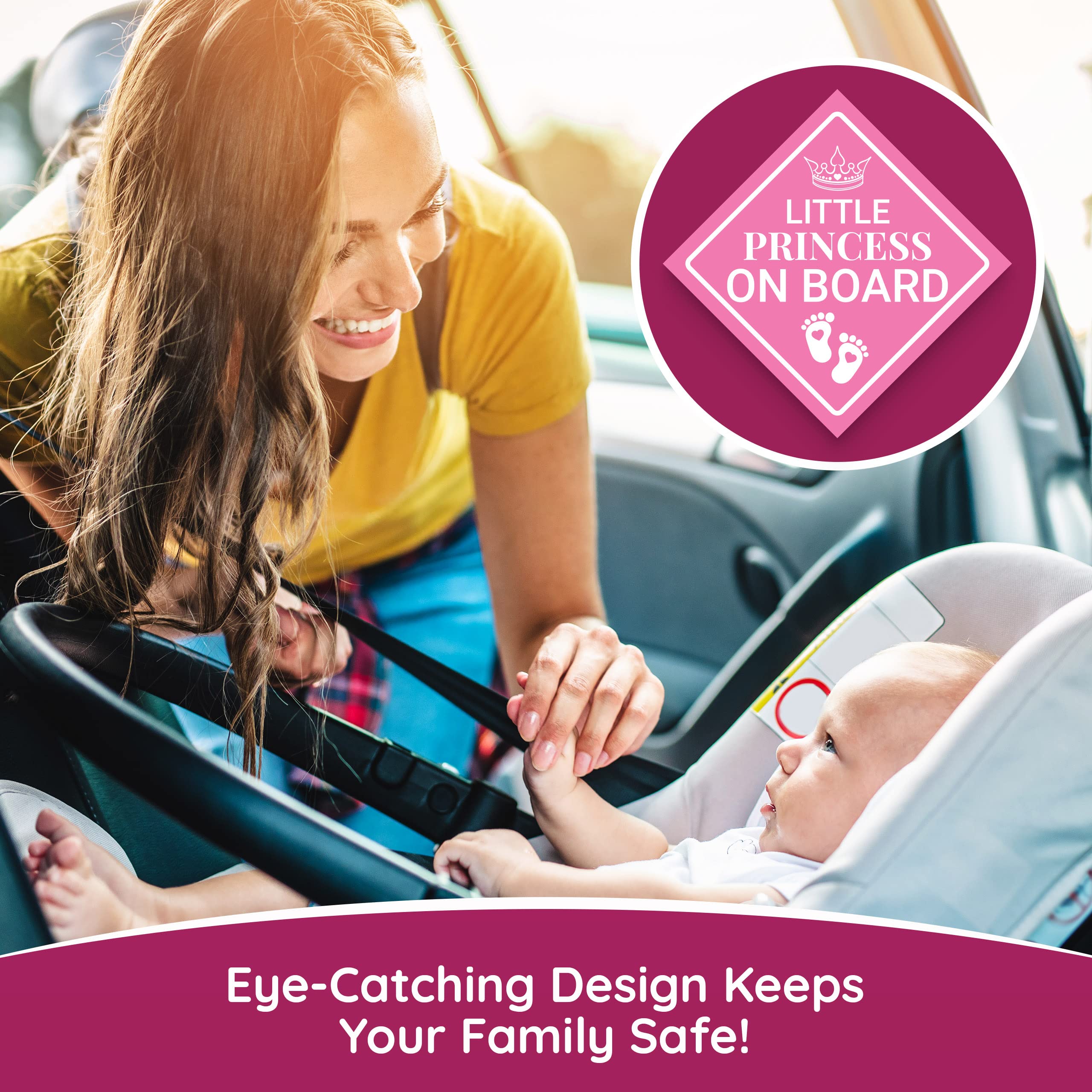 Super Cute, Elegant 4.5In Princess On Board Sticker 1Pk. Bright Pink Diamond Newborn Caution Car Bumper Decals. Premium Vinyl Ba