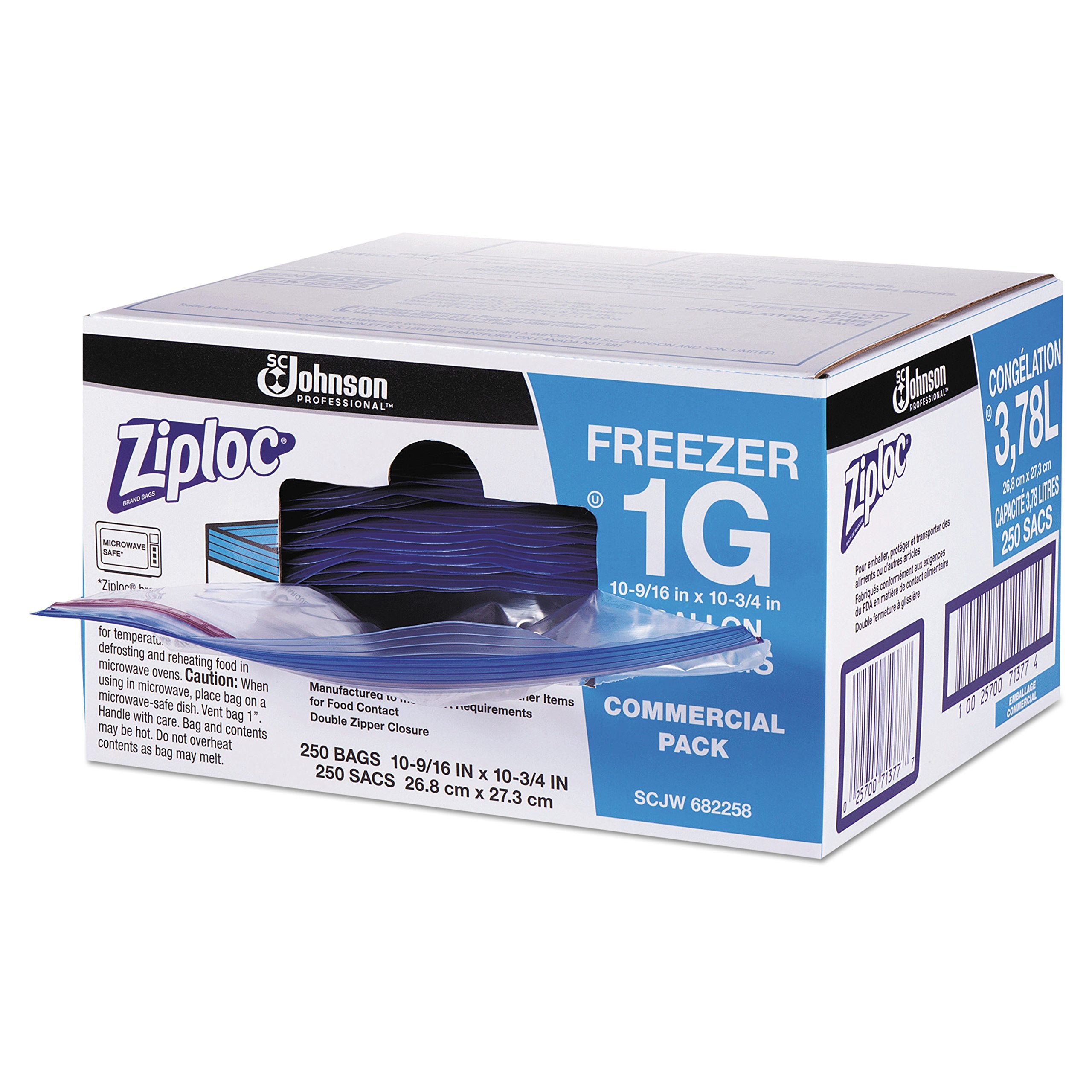 Ziploc 94604 Double-Zipper Freezer Bags, 1Gal, 2.7Mil, Clear W/Label Panel (Case Of 250)