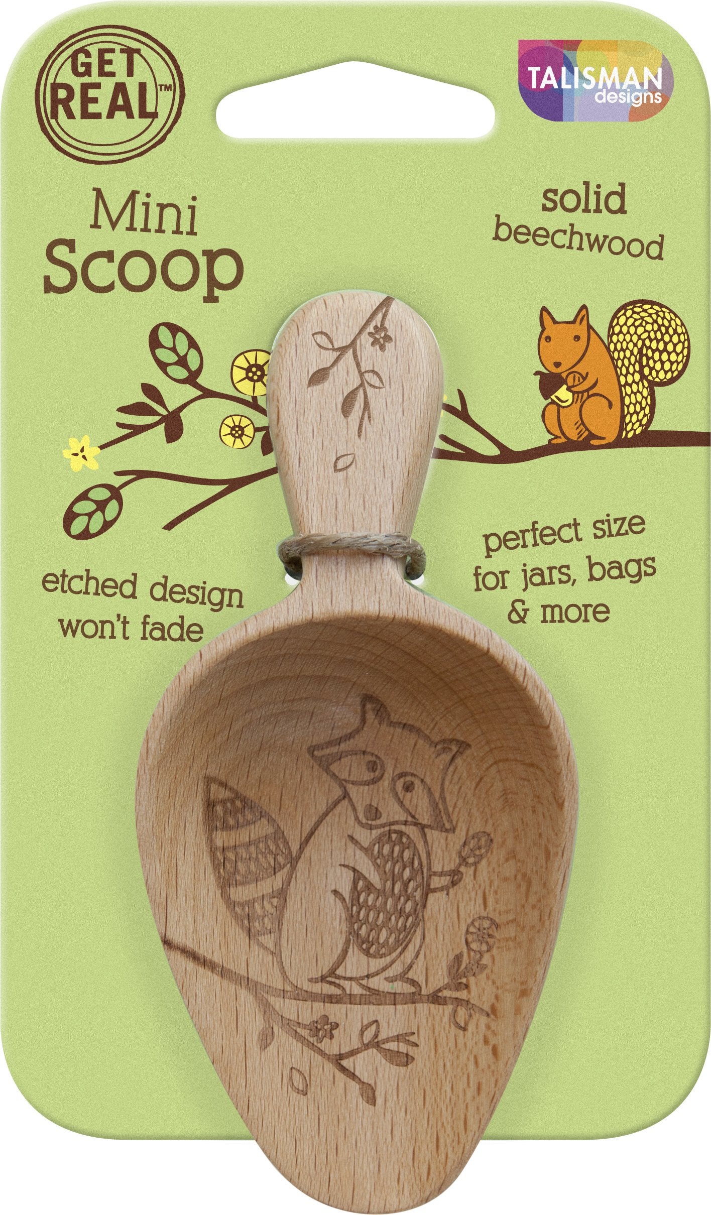 Talisman Designs Laser Etched Beechwood Mini Woodland Design | Measuring Cute &, Functional Kitchen Tool | Small Wooden Scoop, S