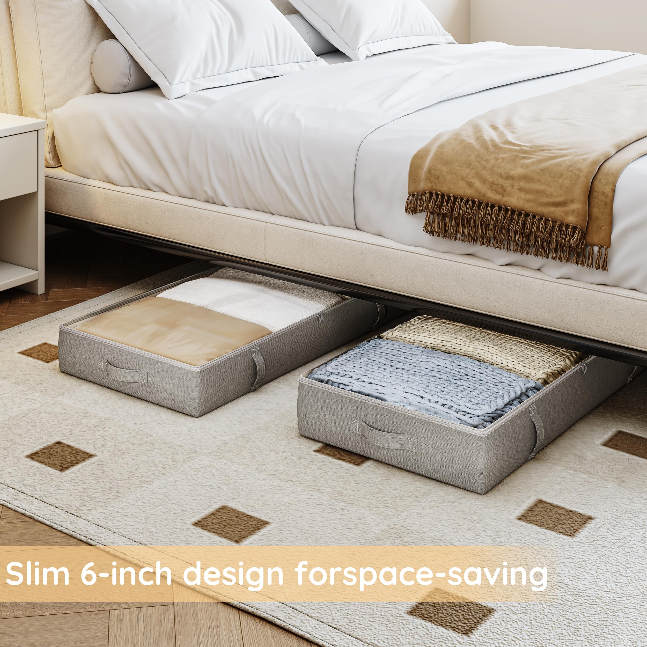 Vailando Under Bed Storage Containers, Underbed Storage Bins, 6 Inches Tall Clothes Storage Box with Sturdy Handles and Sidewall