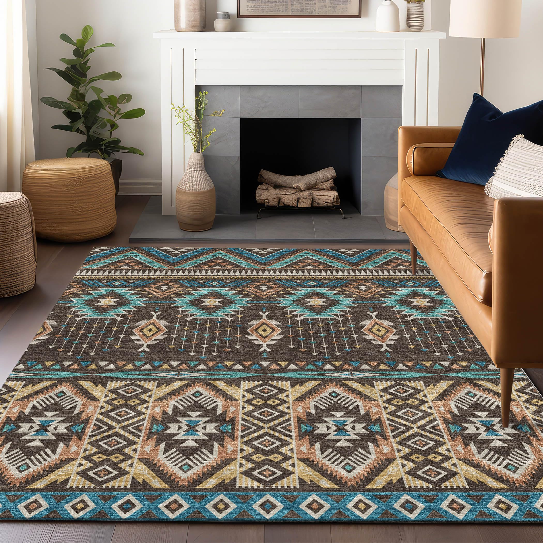 Machine Washable Indoor/Outdoor Chantille Brown 10 x 14 Rug